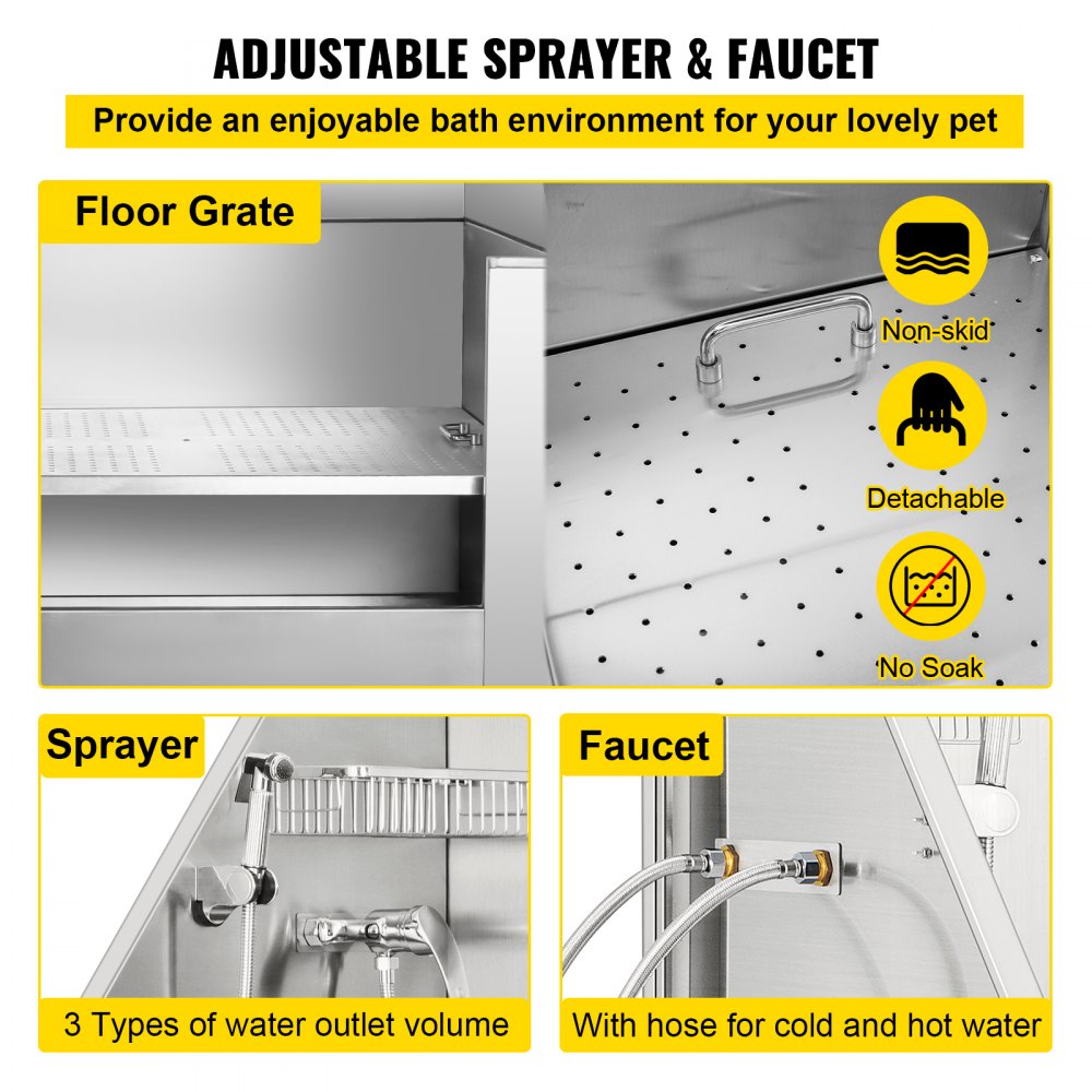 VEVOR Vasca da Bagno per Animali Domestici Altezza Regolabile Elettrico in Acciaio Inox, Vasca da Bagno Carico Max. 100kg Lunghezza Max. 124,5cm, Vasca da Bagno Elettrica in Acciaio Inox per Animali