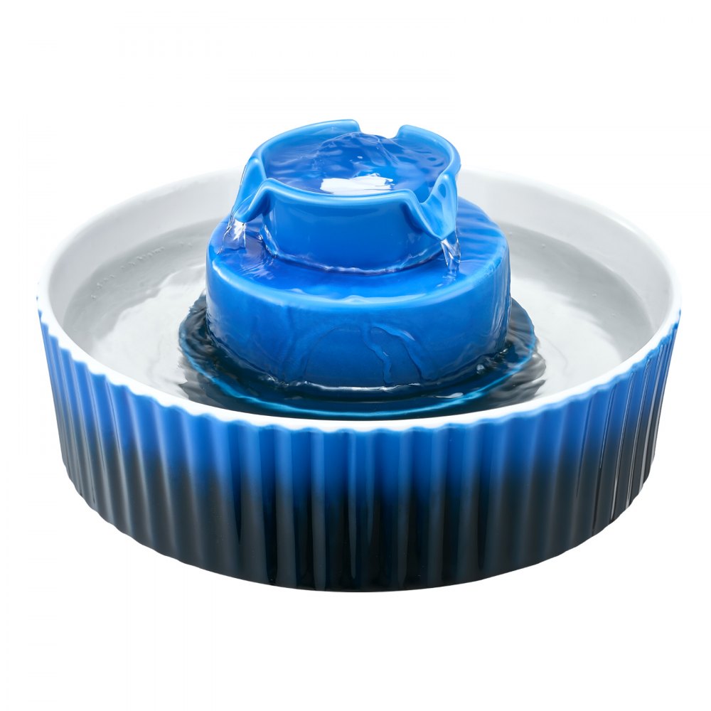 VEVOR Fontanella per Gatti in Ceramica da 2,1 L Fontana per Animali Domestici con Pompa Ultra Silenziosa, Area di Abbeveramento a 360° e Sistema di Filtraggio Multistrato, per Gatti e Cani, Blu