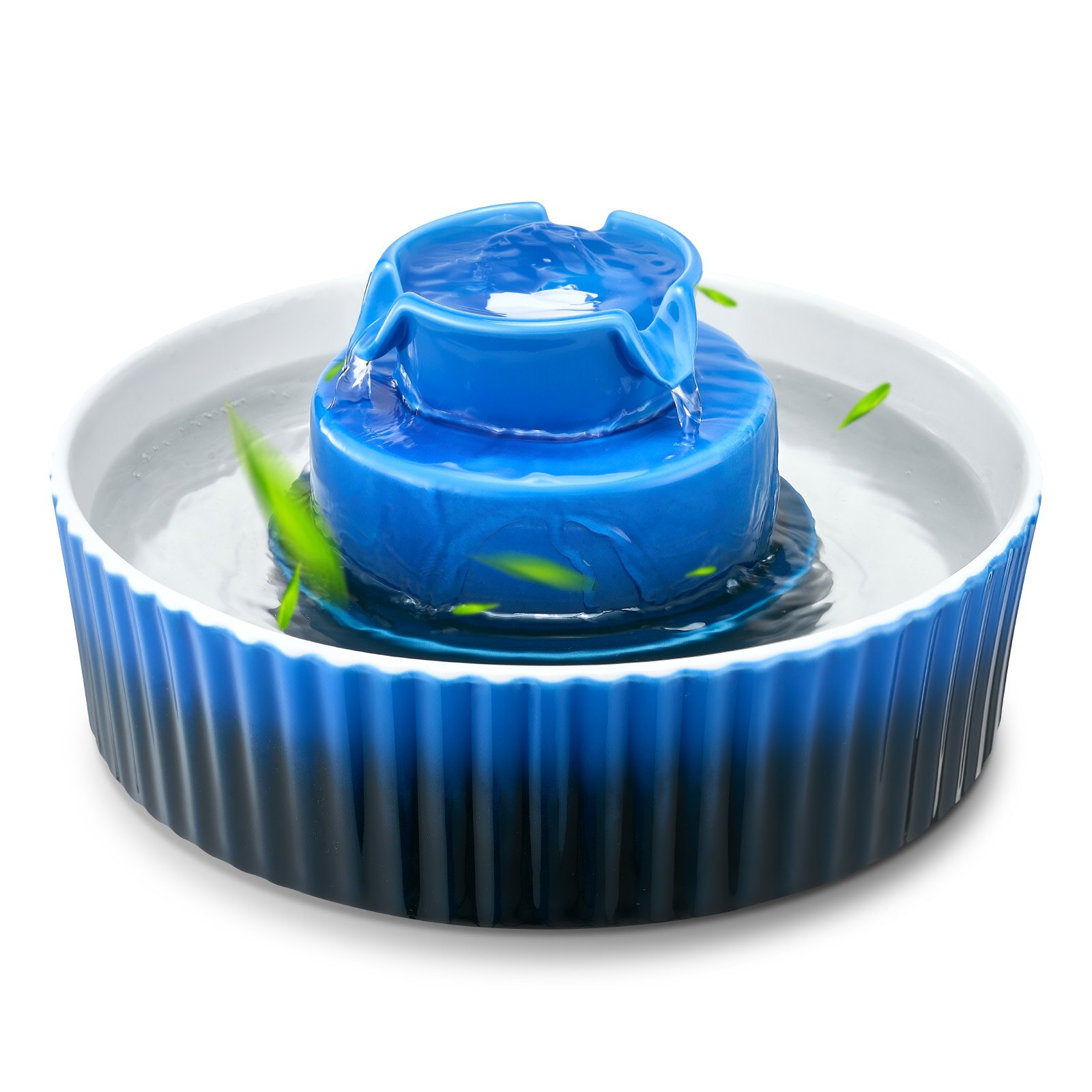 VEVOR Fontanella per Gatti in Ceramica da 2,1 L Fontana per Animali Domestici con Pompa Ultra Silenziosa, Area di Abbeveramento a 360° e Sistema di Filtraggio Multistrato, per Gatti e Cani, Blu