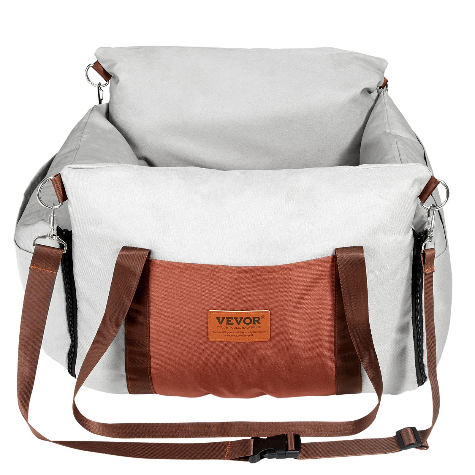 VEVOR Seggiolino Auto CaniPiccola Taglia 11kg, Rialzo per Cani Impermeabile, Maniglie Laterali, Tasca Portaoggetti, Guinzaglio con Clip, Imbottitura Cotone PP, Cuccia per Animali Domestici, Grigio