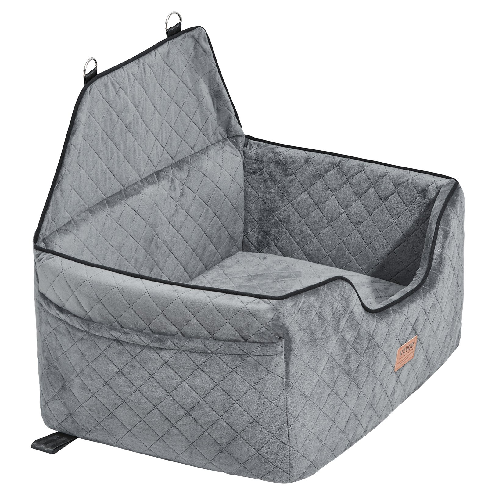 VEVOR Seggiolino da Auto per Cani di Media Taglia 25kg, Rialzo per Cani, con Tasca Portaoggetti, Guinzaglio di Sicurezza con Clip, Imbottitura in Spugna, Cuccia da Auto per Cani Animali, Grigio