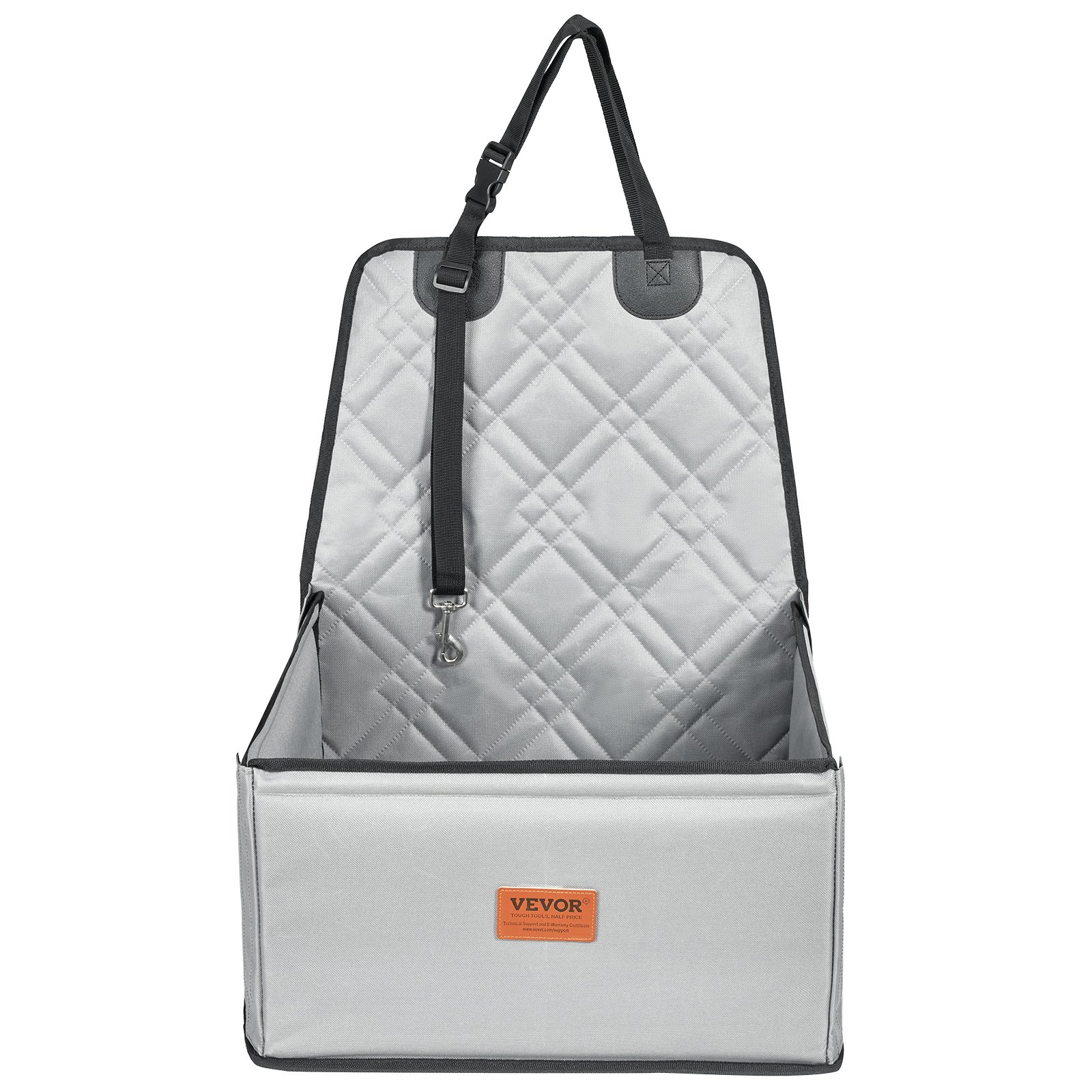 VEVOR Seggiolino Auto per Cani Piccola Taglia Carico max. 12kg, Rialzo per Cani, con Telaio Supporto, Guinzaglio Sicurezza con Clip, Imbottitura in Cotone, Cuccia per Animali Domestici, Grigio