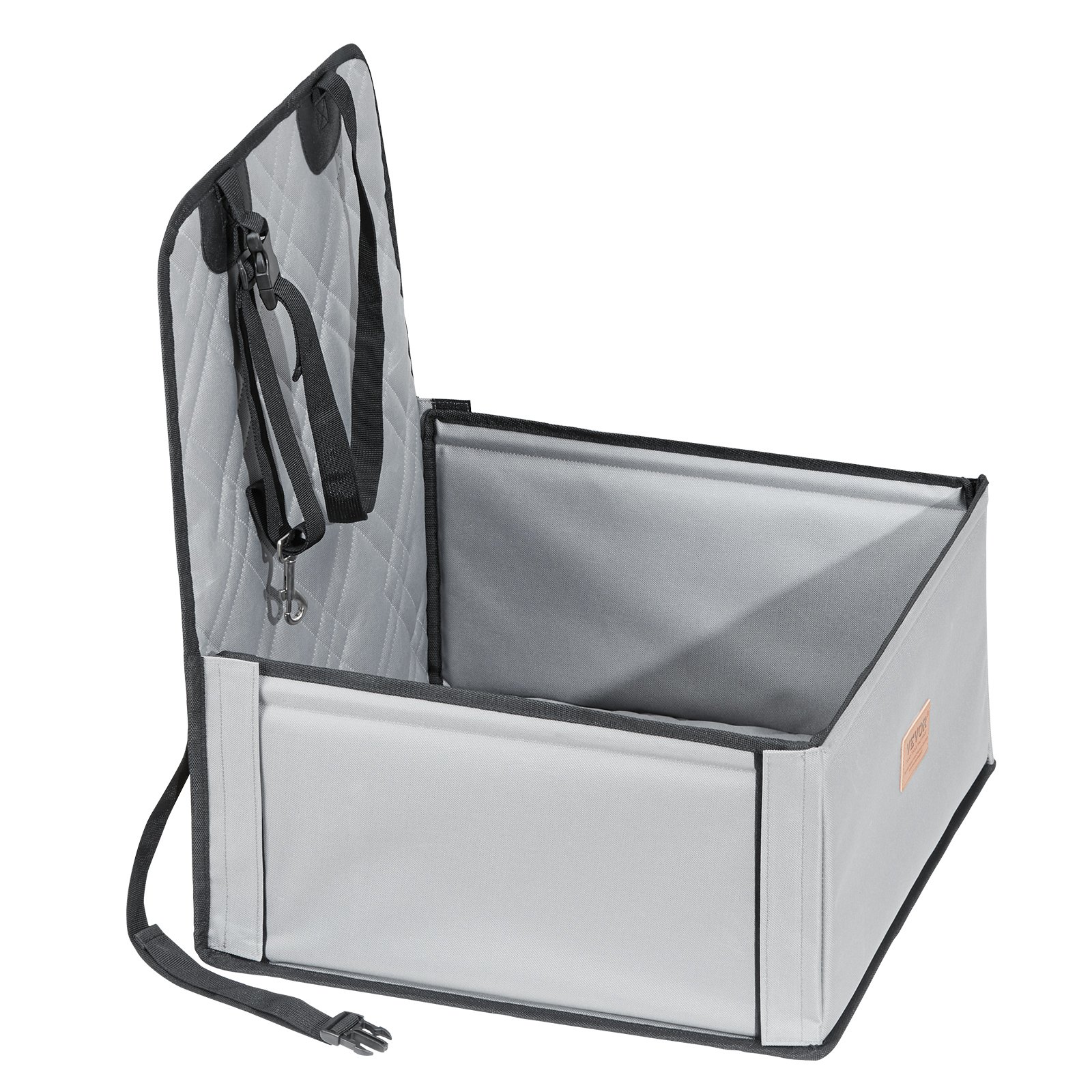 VEVOR Seggiolino Auto per Cani Piccola Taglia Carico max. 12kg, Rialzo per Cani, con Telaio Supporto, Guinzaglio Sicurezza con Clip, Imbottitura in Cotone, Cuccia per Animali Domestici, Grigio