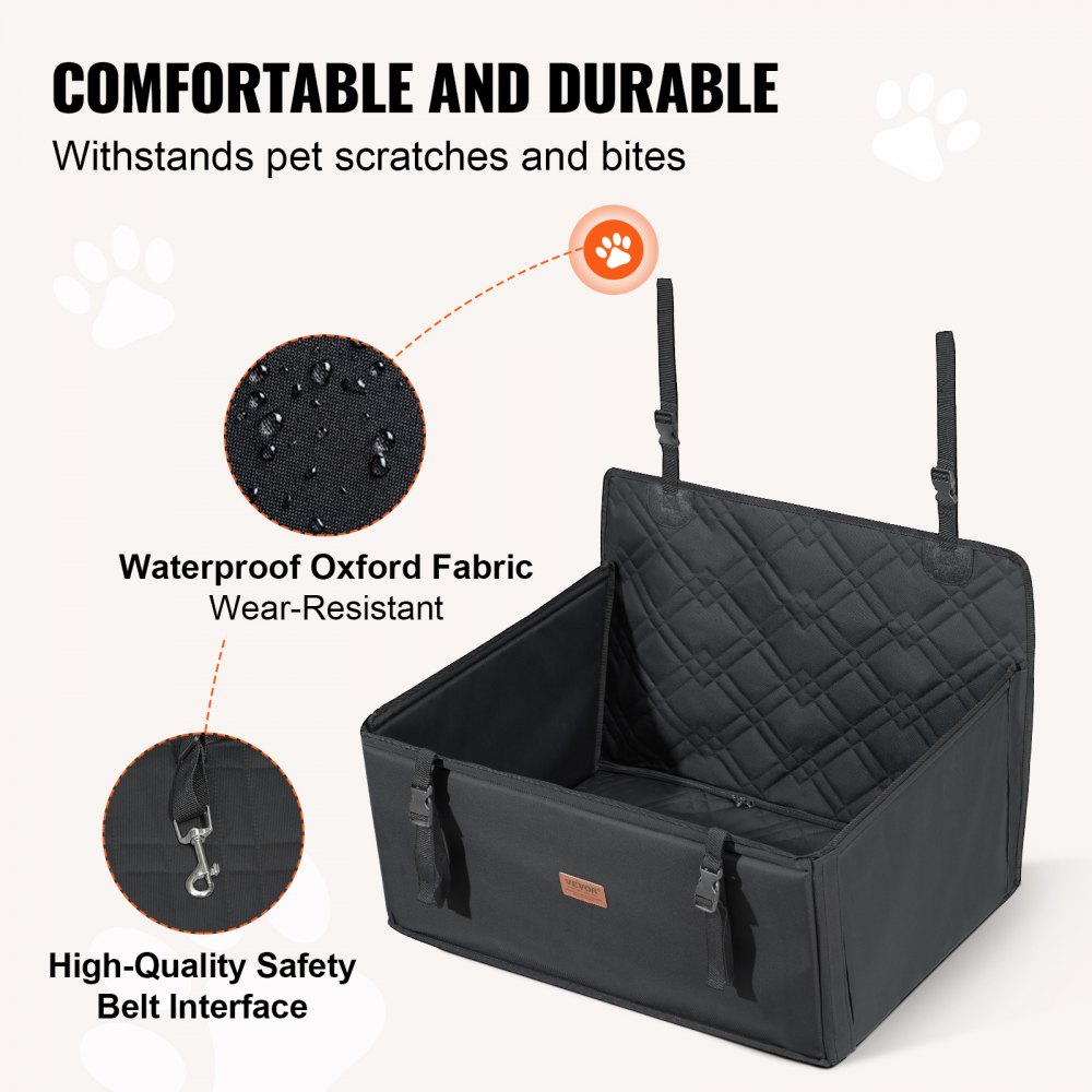 VEVOR Seggiolino Auto per Cani Taglia Piccola, Media Grande 22 kg, Rialzo per Cani Impermeabile, con Telaio di Supporto, Guinzaglio di Sicurezza a Clip, Letto per Auto per Animali Domestici, Nero