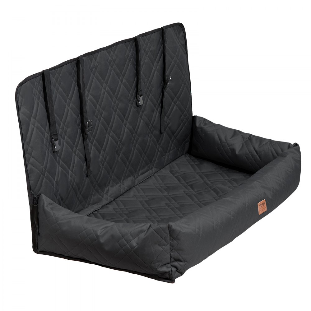 VEVOR Seggiolino Auto per Cani di Taglia Media e Grande, 45kg, Rialzo Cuscino per Cani Impermeabile, con Guinzaglio di Sicurezza a Clip, Imbottitura in Cotone PP, Cuccia per Animali Domestici, Nero