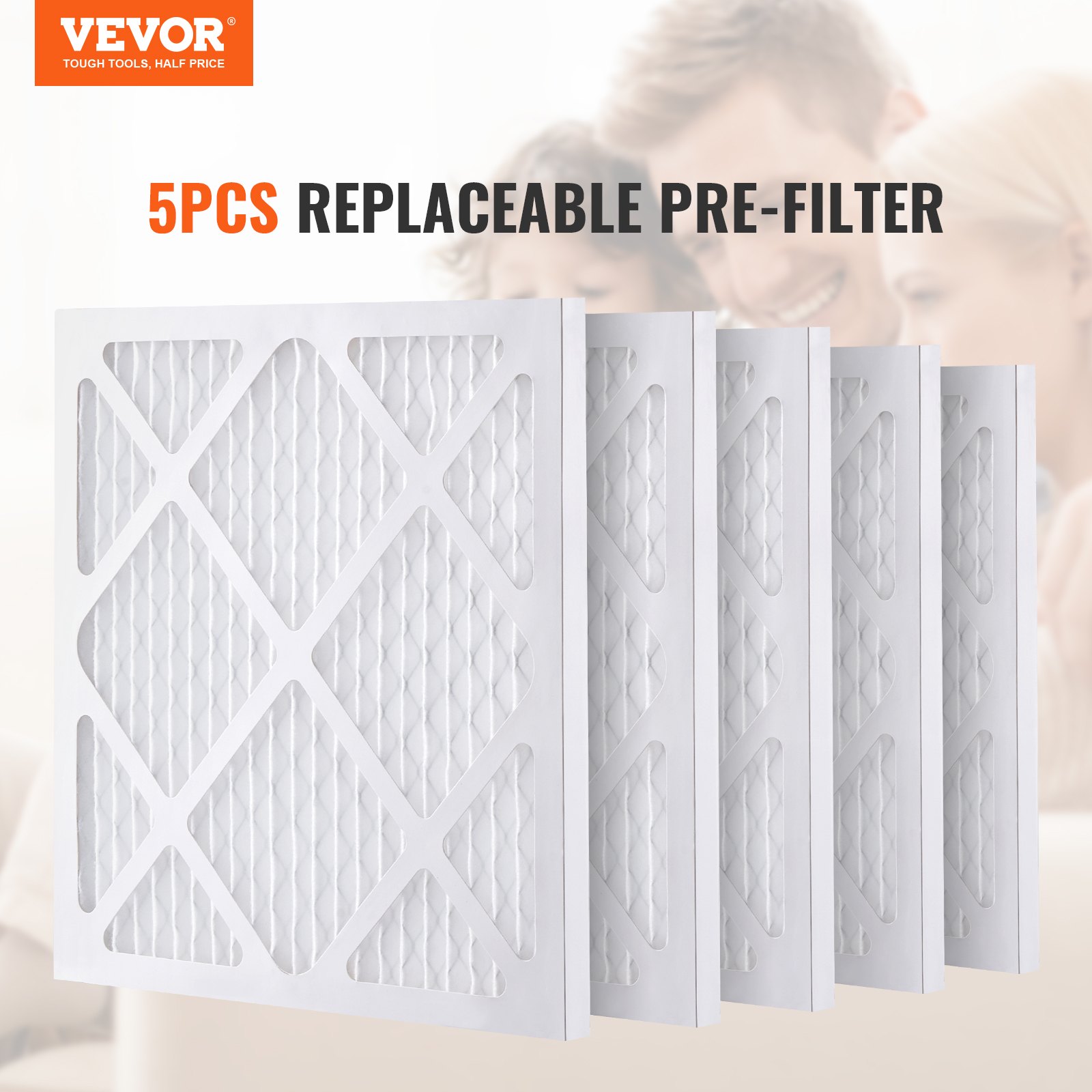 VEVOR activated carbon filters, 5-pack, 40 x 40 cm air filter replacement, high-efficiency Stage 1 filters, compatible with BlueDri and VEVOR scrubbers, air purifiers, water damage restoration equipment