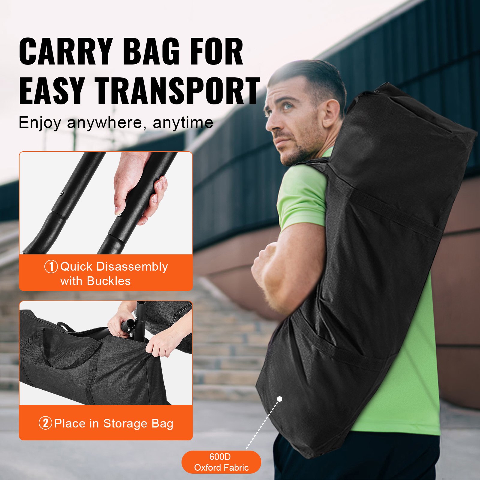 VEVOR Supporto per Amaca Universale per 2 Persone, Supporto per Amaca Regolabile Resistente Capacità 204 kg, Adatto per Amache 2,1-3,9 m con Catena, Gancio, Borsa per Trasporto, Uso Esterno Interno