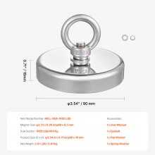 VEVOR Magnete da Pesca, Forza di trazione 454 kg Magnete da Pesca al Neodimio Super Forte, Magnete in Terre Rare con Manico Diametro 69 mm per Recupero Fluviale, Pesca con Magnete, Sospensione Pesante
