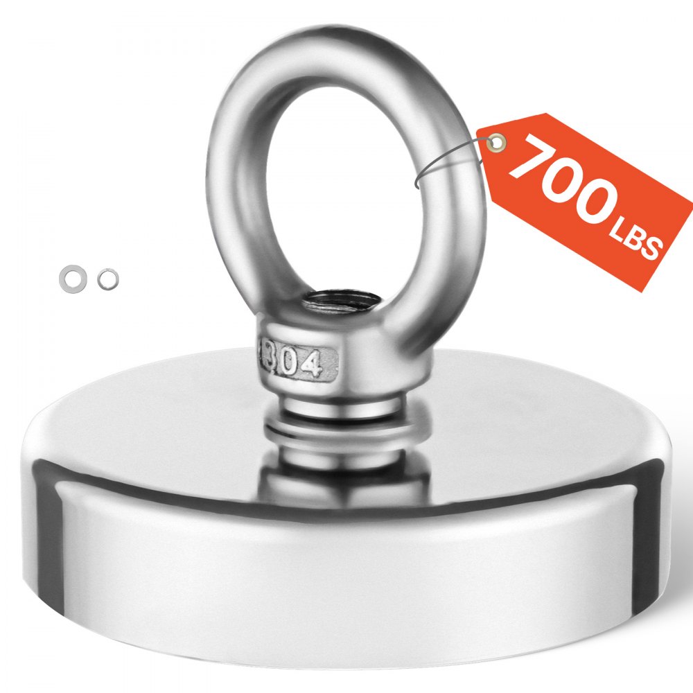 VEVOR Magnete da Pesca, Forza di Trazione 318 kg Magnete da Pesca al Neodimio Super Forte, Magnete in Terre Rare con Manico Diametro 60 mm per Recupero Fluviale, Pesca con Magnete, Sospensione Pesante