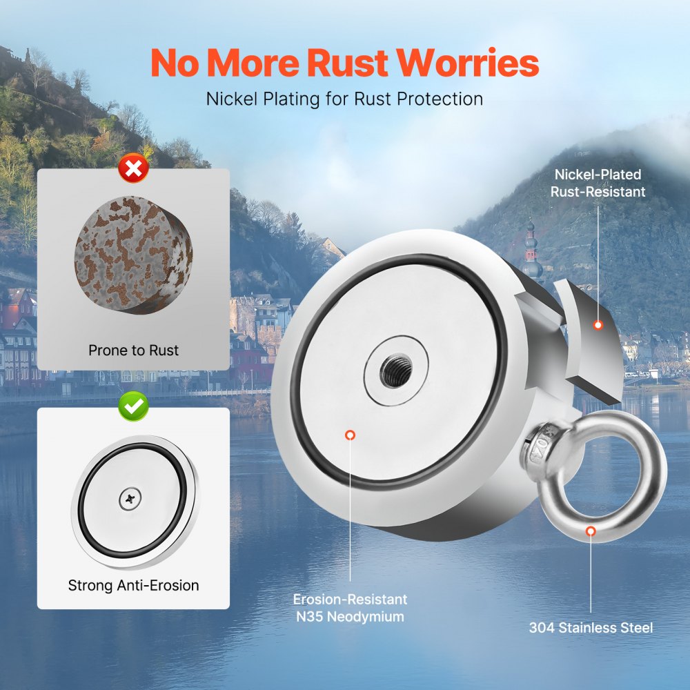 VEVOR Kit da Pesca con Magnete su Entrambi Lati da 907 kg Kit da Pesca con Magnete al Neodimio per Terre Rare, Kit da Pesca con Magnete Potente Include Rampino, Guanti, Golfare e Corda Resistente