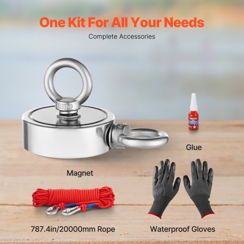 VEVOR Kit Da Pesca Con Magnete Da 771 Kg Kit Da Pesca Con Magnete Forte Su Entrambi Lati Kit Da Pesca Con Magnete Al Neodimio N35 In Terre Rare Include Rampino Corda Resistente Golfare E Guanti 88727605