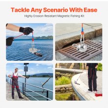 VEVOR Kit da Pesca con Magnete su Entrambi Lati da 454 kg Kit da Pesca con Magnete al Neodimio per Terre Rare, Kit da Pesca con Magnete Potente Include Rampino, Corda Resistente, Guanti e Golfare