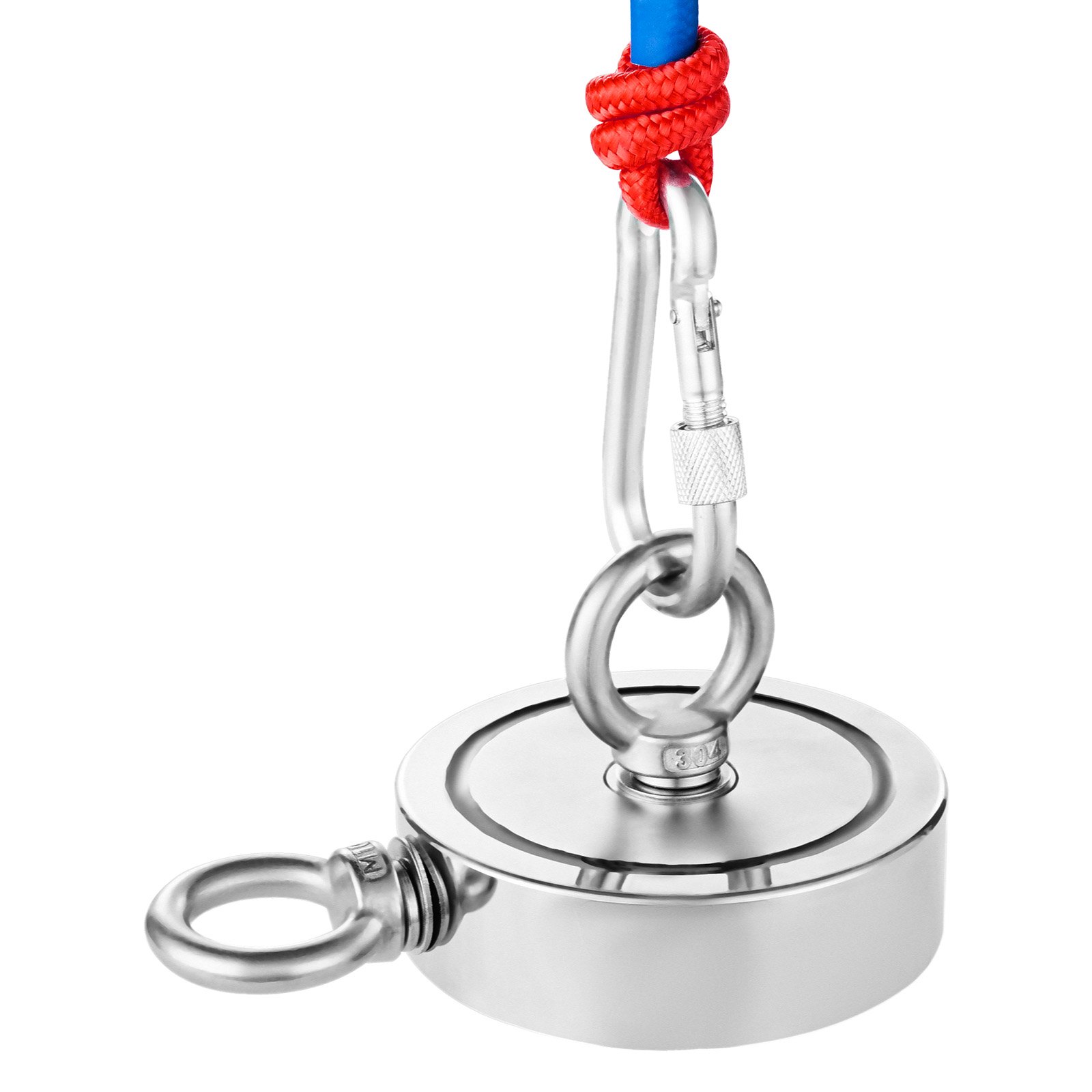 VEVOR Kit da Pesca con Magnete su Entrambi Lati da 454 kg Kit da Pesca con Magnete al Neodimio per Terre Rare, Kit da Pesca con Magnete Potente Include Rampino, Corda Resistente, Guanti e Golfare