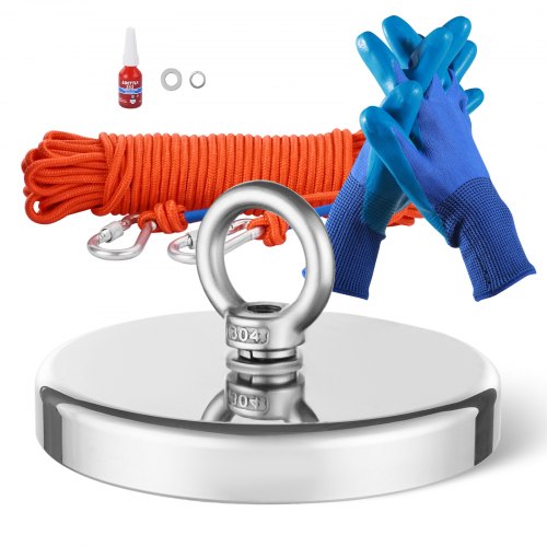 VEVOR Kit da Pesca con Magnete, Forza di Trazione su Un Lato da 590 kg Kit da Pesca con Magnete al Neodimio in Terre Rare, Kit da Pesca con Magnete Potente Include Rampino, Corda Resistente, Guanti