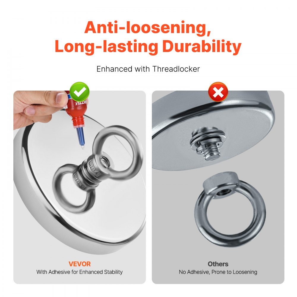 VEVOR Kit da Pesca con Magnete, Forza di Trazione su Un Lato da 590 kg Kit da Pesca con Magnete al Neodimio in Terre Rare, Kit da Pesca con Magnete Potente Include Rampino, Corda Resistente, Guanti