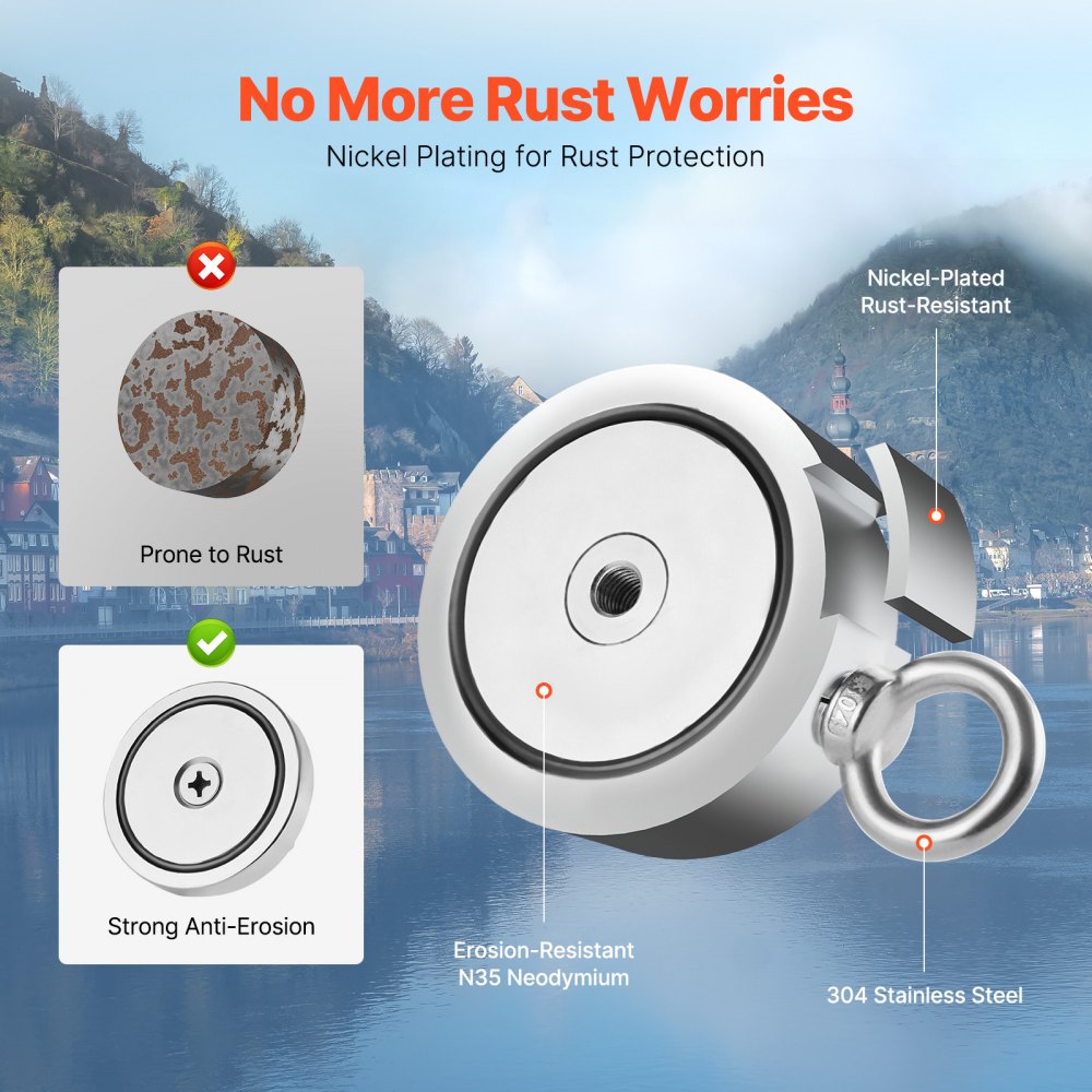 VEVOR Kit da Pesca con Magnete Potente su Entrambi Lati da 454 kg Kit da Pesca con Magnete al Neodimio per Terre Rare, Kit da Pesca con Magnete Include Rampino, Corda Resistente, Guanti e Golfare