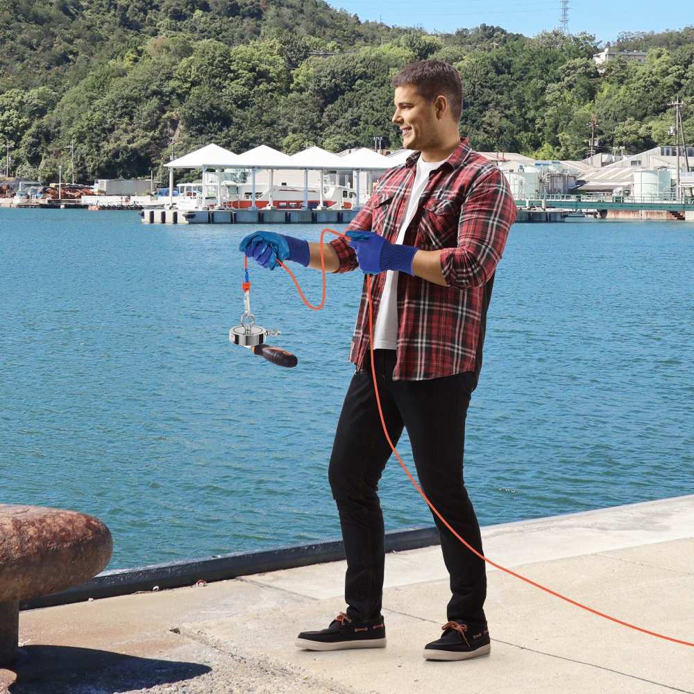 VEVOR Kit da Pesca con Magnete Potente su Entrambi Lati da 454 kg Kit da Pesca con Magnete al Neodimio per Terre Rare, Kit da Pesca con Magnete Include Rampino, Corda Resistente, Guanti e Golfare