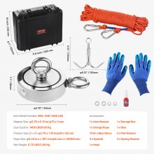 VEVOR Kit Magnete da Pesca Potente 635 kg Kit da Pesca Magnete a Doppia Faccia