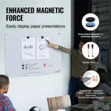 VEVOR Lavagna magnetica in vetro cancellabile a secco 90 x 60 cm, Lavagna per promemoria da parete, Vassoio per pennarelli, per Ufficio scuola ristorante casa