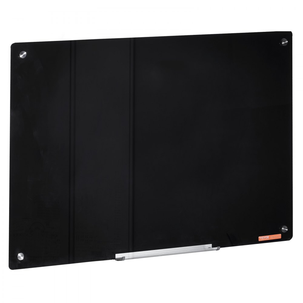 VEVOR Lavagna Magnetica Cancellabile a Secco in Vetro Nero 90 x 60 cm, Lavagna Promemoria da Parete Senza Cornice, con Vassoio Pennarelli, per Ufficio Scuola Ristorante Casa
