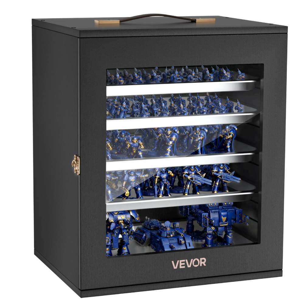 VEVOR Custodia per Miniature da 370 x 300 x 435 mm in Legno con 5 Vassoi Magnetici in Acciaio al Carbonio e 13 Slot, Custodia per il Trasporto di Miniature per Figurine e Modelli da Collezione