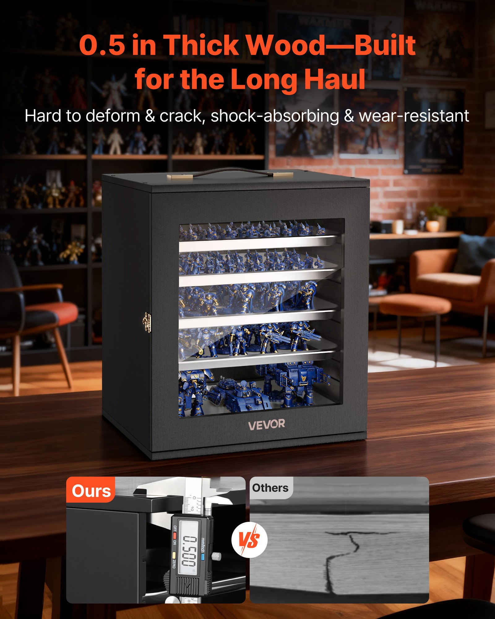 VEVOR Custodia per Miniature da 323 x 242 x 392 mm in Legno con 5 Vassoi Magnetici in Acciaio al Carbonio e 11 Slot, Custodia per il Trasporto di Miniature per Figurine e Modelli da Collezione