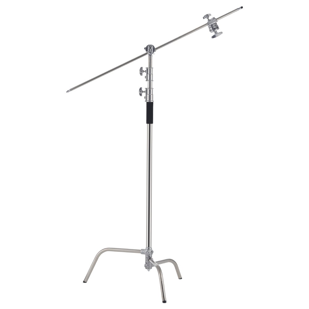 VEVOR Supporto C con Braccio a Braccio, Altezza Massima 330 cm Supporto per Luce Fotografica in Acciaio Inox Resistente con Altezza Regolabile 1463 a 2987 mm 2 Testine di Presa per Monoluce da Studio