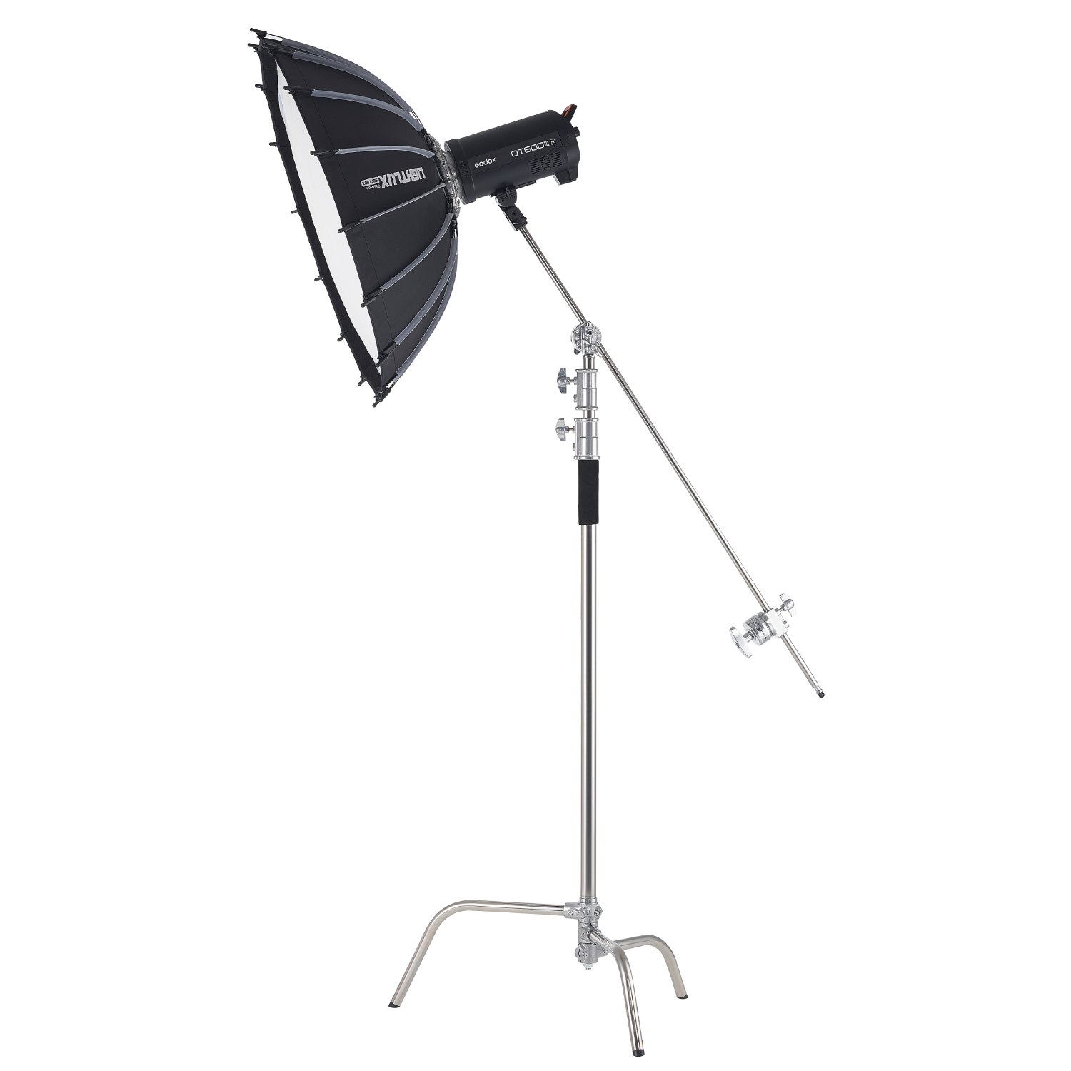 VEVOR Supporto C con Braccio a Braccio, Altezza Massima 330 cm Supporto per Luce Fotografica in Acciaio Inox Resistente con Altezza Regolabile 1463 a 2987 mm 2 Testine di Presa per Monoluce da Studio