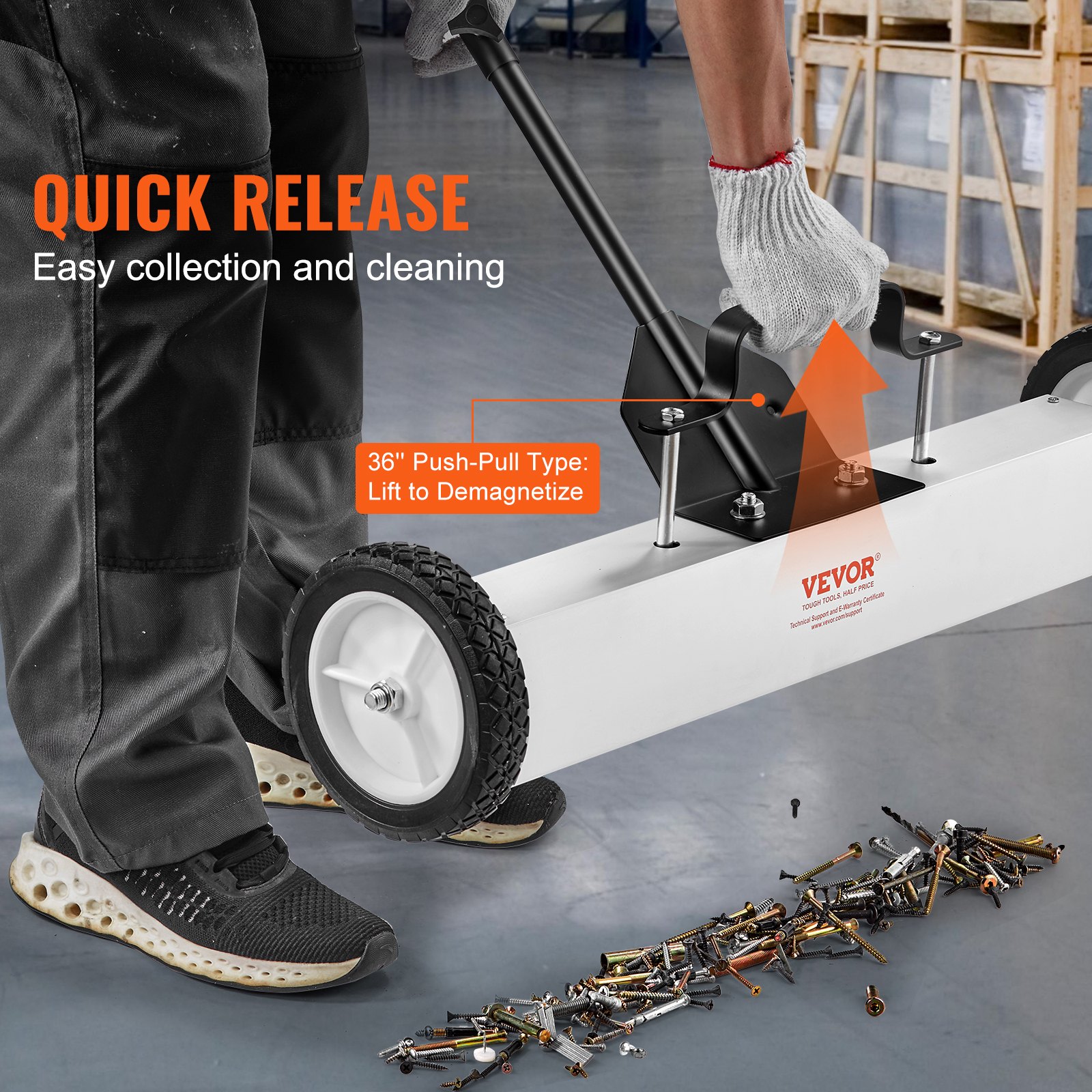 VEVOR 24-inch Magnetic Sweeper with Wheels, 50 lbs Capacity, with Extendable Magnetic Pickup Tool, Adjustable Handle, Magnetic Pickup Sweeper for Collecting Nails and Screws, for Workshop, Garage, Yard