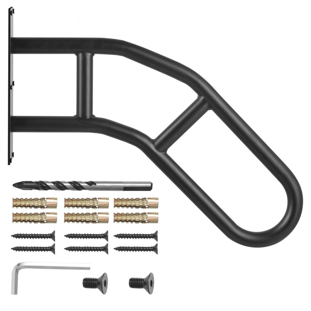 VEVOR Corrimano per Gradini Esterni Lunghe 813 mm Ringhiere di Sicurezza da Parete per 1-3 Gradini, Corrimano a Forma di U con Finitura Nera Opaca, Corrimano per Scale per Bambini, Anziani, Disabili