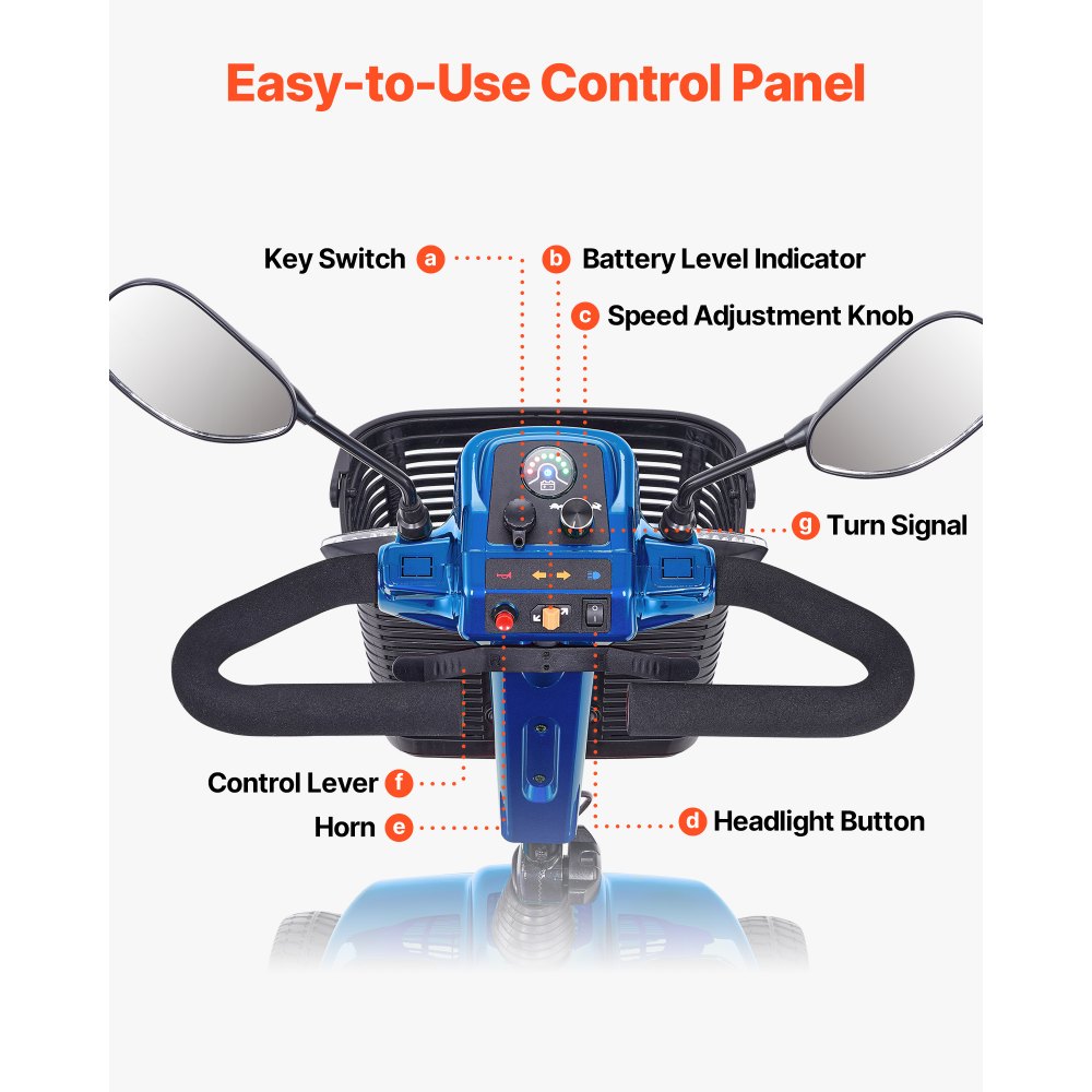 VEVOR Scooter Elettrico Pieghevole a 4 Ruote per Disabili e Anziani, con Autonomia di 25 km, Sedia a Rotelle per Tutti i Terreni con Ruote Antiscivolo, Capacità di Salita di 9° e Carico di 120 kg