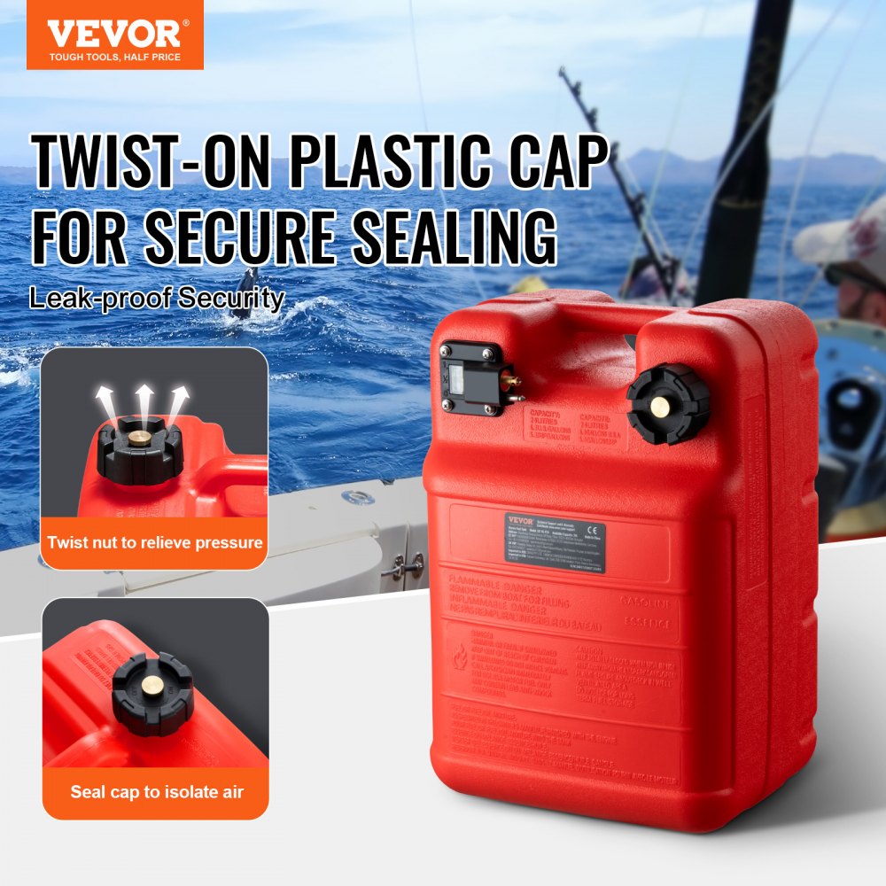 VEVOR Serbatoio Carburante Marino 24 L Serbatoio Carburante per Barche Portatile per Barche con Motore Fuoribordo, Serbatoio Carburante per Barche Marine Fuoribordo Plastica con Tubo Flessibile, Rosso