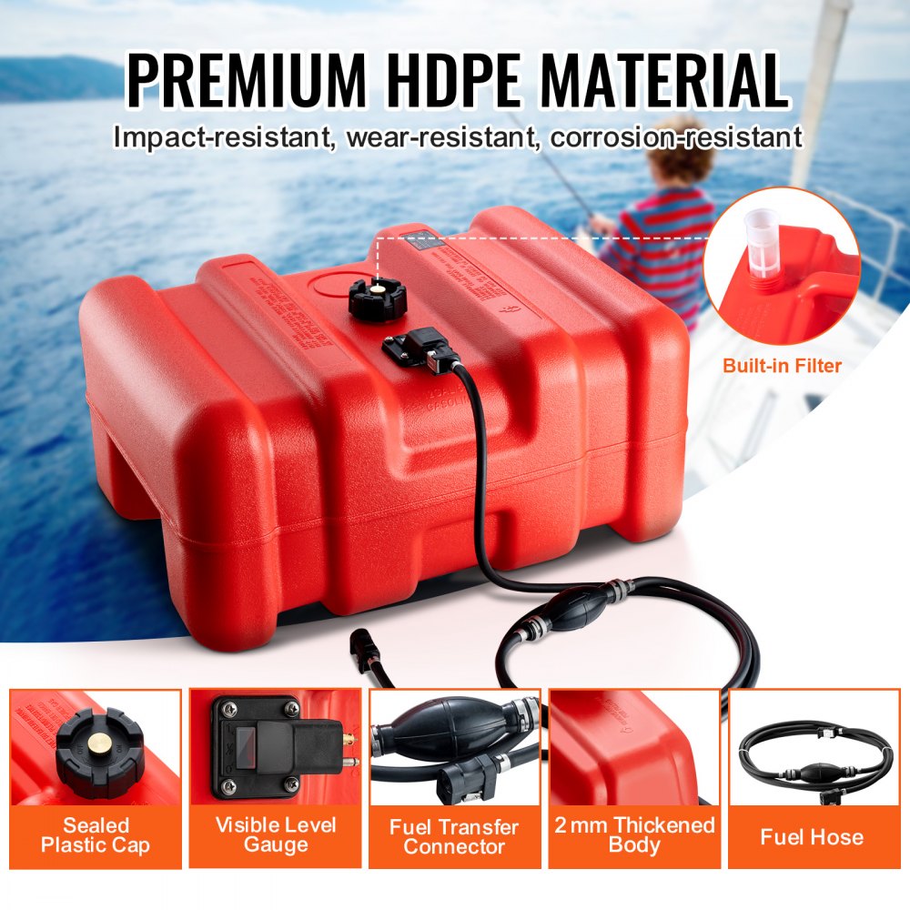 VEVOR Serbatoio carburante per barca Serbatoio di gas marino fuoribordo portatile 14,53 Gal/55 l con tubo