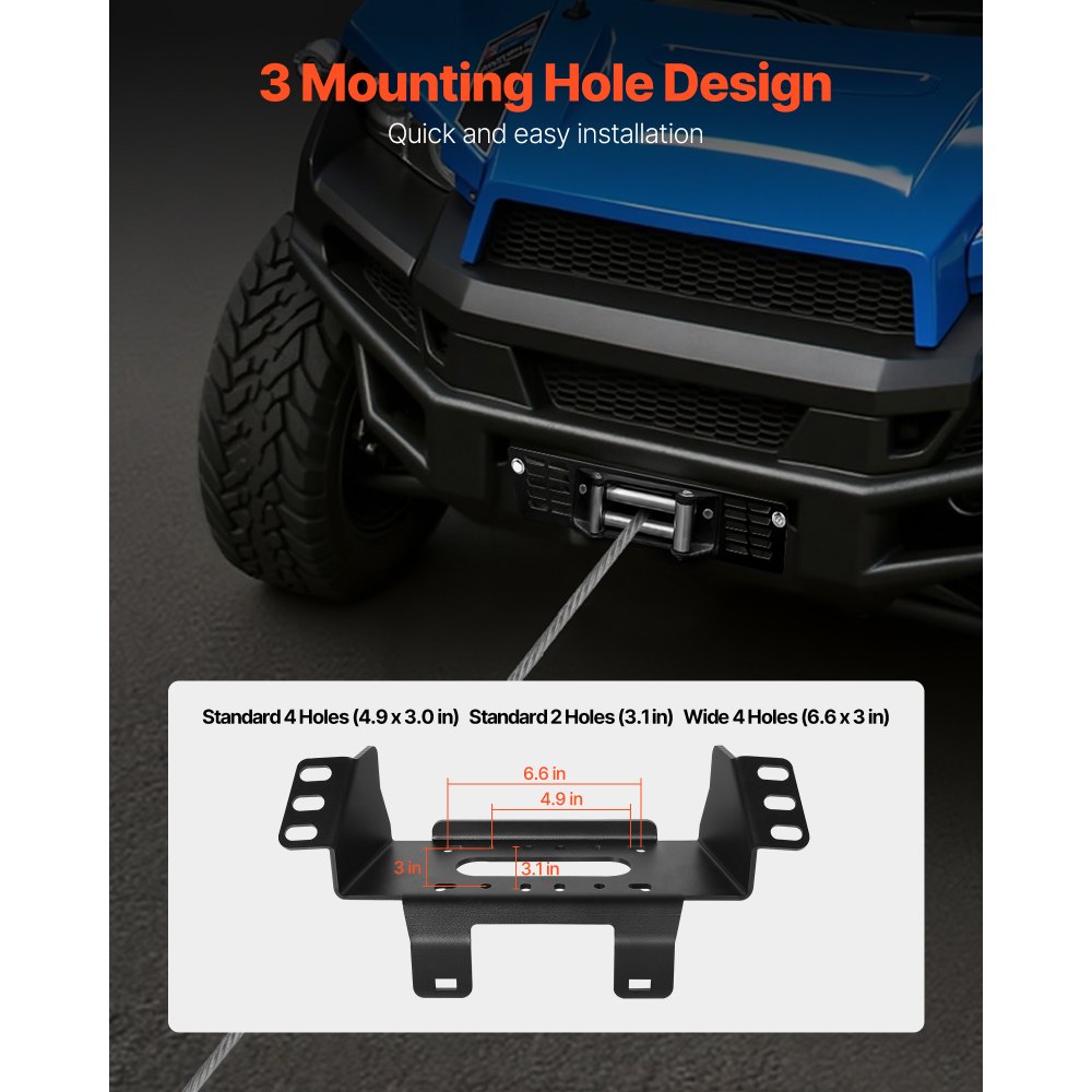 VEVOR Trailer Hitch Winch Mounting Plate, 907-1633 kg Capacity, Bracket for 2010-2021 Polaris Ranger Rescue Models, with 3-Hole Mounting, Powder-Coated Steel, Black
