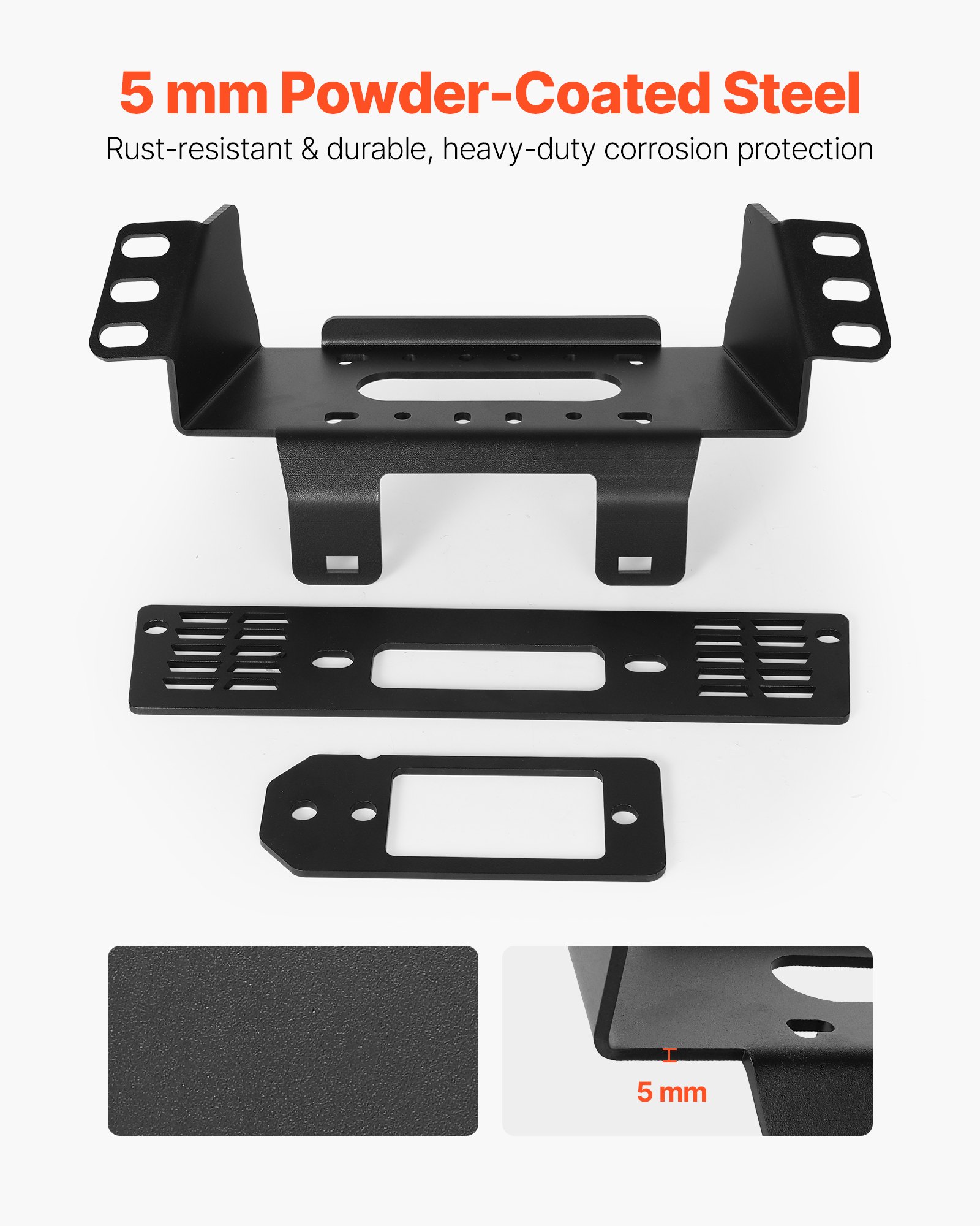 VEVOR Trailer Hitch Winch Mounting Plate, 907-1633 kg Capacity, Bracket for 2010-2021 Polaris Ranger Rescue Models, with 3-Hole Mounting, Powder-Coated Steel, Black