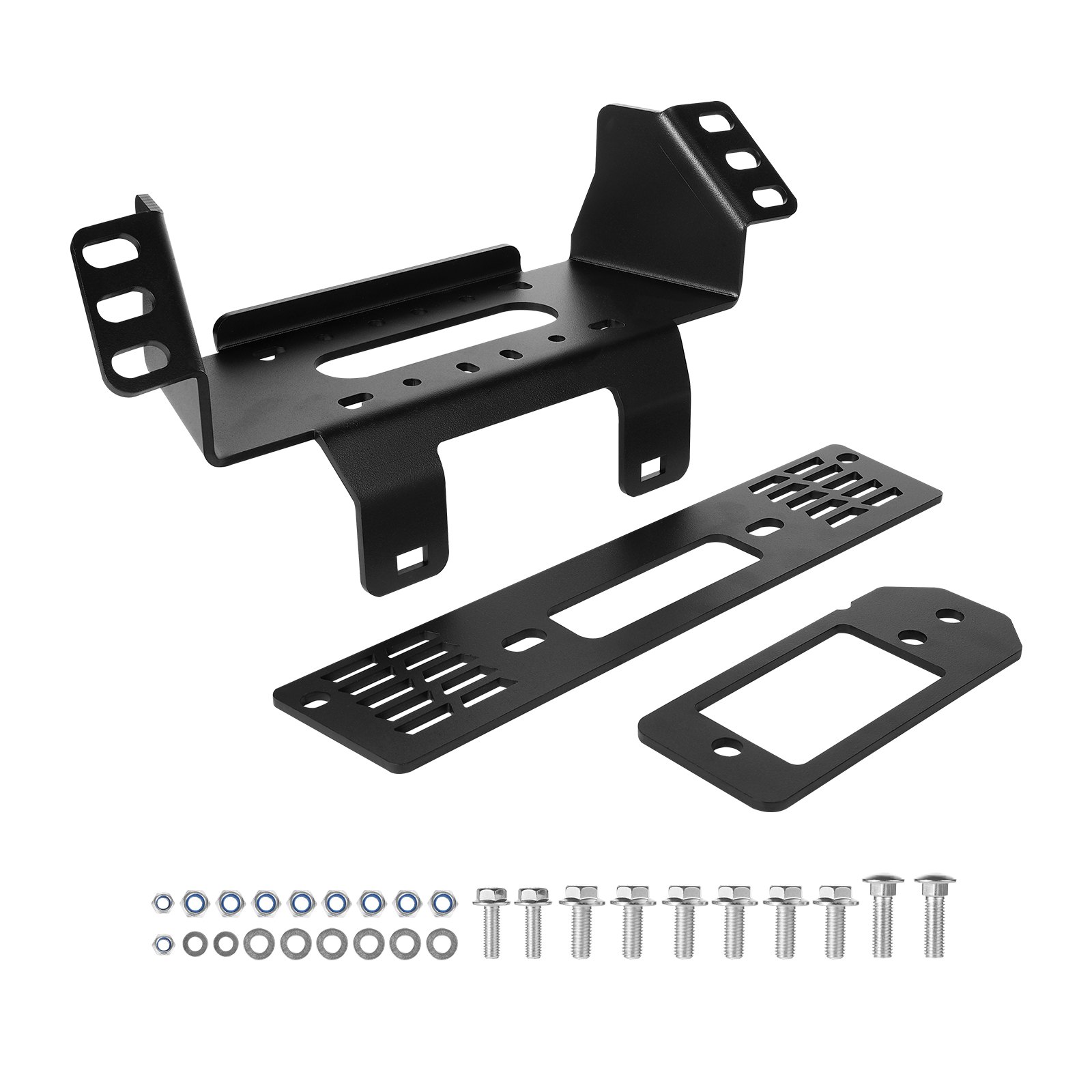 VEVOR Trailer Hitch Winch Mounting Plate, 907-1633 kg Capacity, Bracket for 2010-2021 Polaris Ranger Rescue Models, with 3-Hole Mounting, Powder-Coated Steel, Black