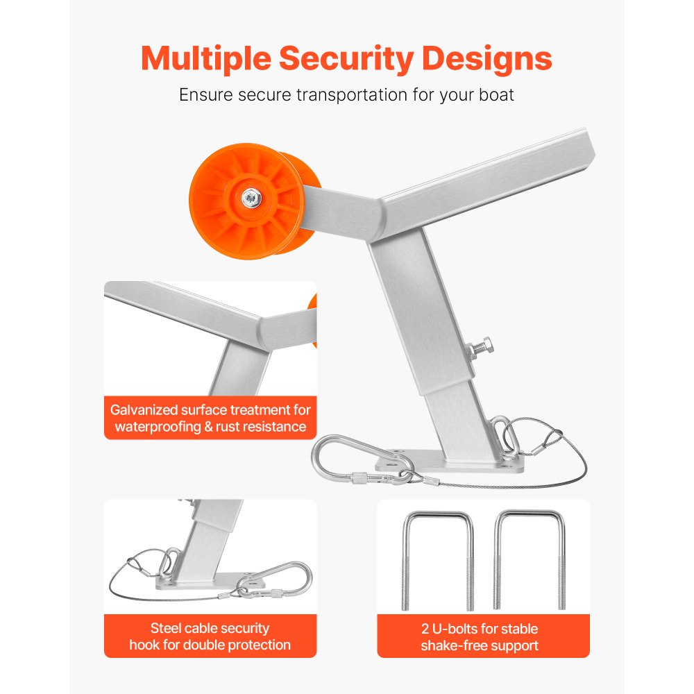 VEVOR Supporto per Verricello per Rimorchio per Barche con Rullo, Altezza Regolabile 365 a 548 mm Supporto per Verricello per Barche, Bulloni a U per Timone di Traino 50,8 a 76,2 mm x 76,2 a 101,6 mm