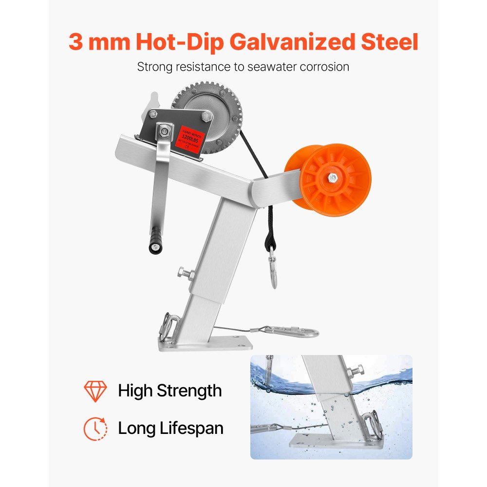 VEVOR Supporto per Verricello per Rimorchio per Barche con Rullo, Carico da 544 kg Supporto per Verricello per Barche con Bullone a U per Timone di Traino da 50,8-76,2 mm x 76,2-101,6 mm