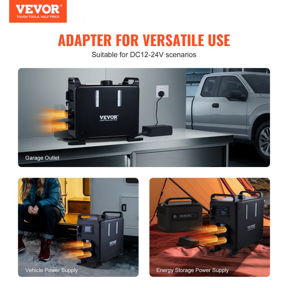 VEVOR Riscaldatore d'Aria Diesel con Controllo APP Bluetooth, Telecomando e Schermo di Visualizzazione, Allarme CO, Riscaldatore Diesel a Riscaldamento Portatile per Veicoli e Garage 8 KW, 12V/24V