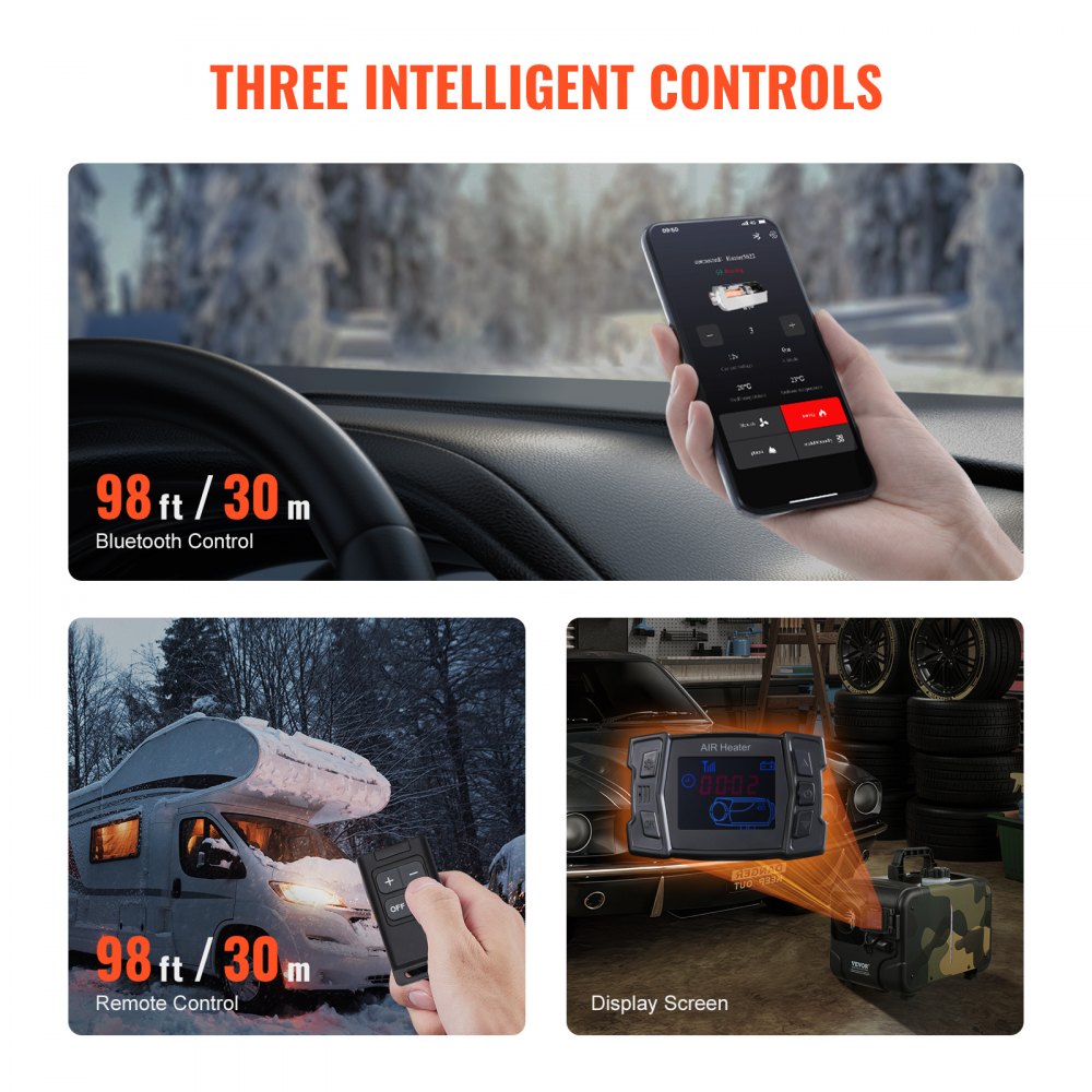 VEVOR Riscaldatore d'Aria Diesel 8 KW, 12V/24V, con Controllo APP Bluetooth, Telecomando e Schermo di Visualizzazione, Allarme CO, Riscaldatore Diesel a Riscaldamento Portatile per Veicoli e Garage