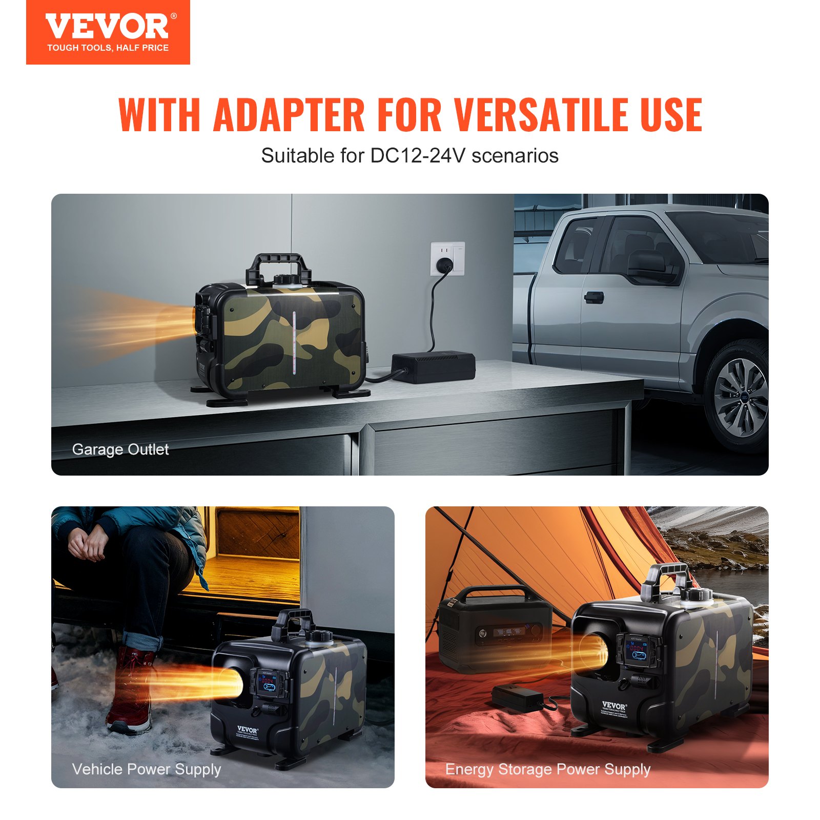 VEVOR Riscaldatore d'Aria Diesel 5-8KW, 12V/24V, con Controllo APP Bluetooth, Telecomando e Schermo di Visualizzazione, Allarme CO, Riscaldatore Diesel a Riscaldamento Portatile per Veicoli e Garage