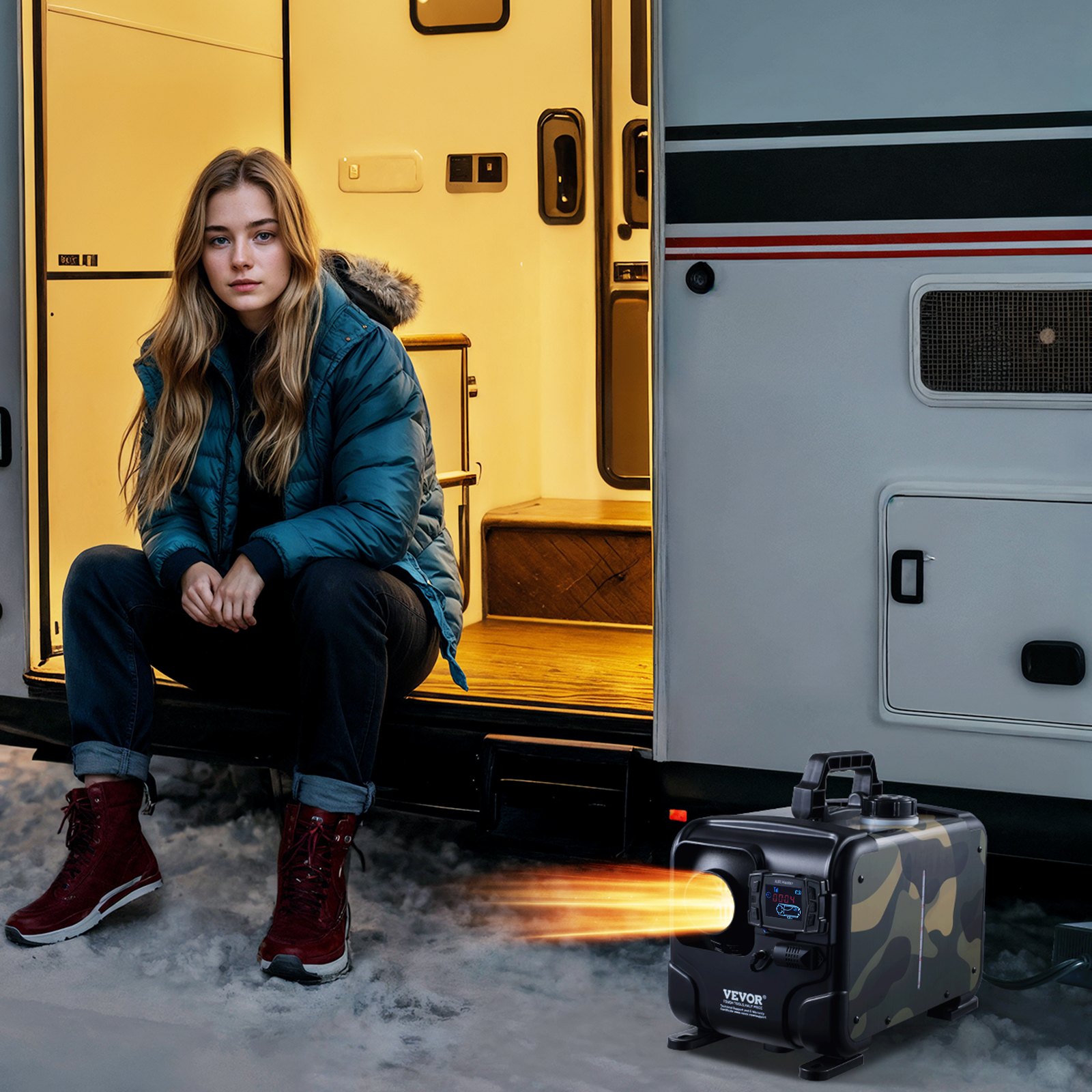 VEVOR Riscaldatore d'Aria Diesel 5-8KW, 12V/24V, con Controllo APP Bluetooth, Telecomando e Schermo di Visualizzazione, Allarme CO, Riscaldatore Diesel a Riscaldamento Portatile per Veicoli e Garage
