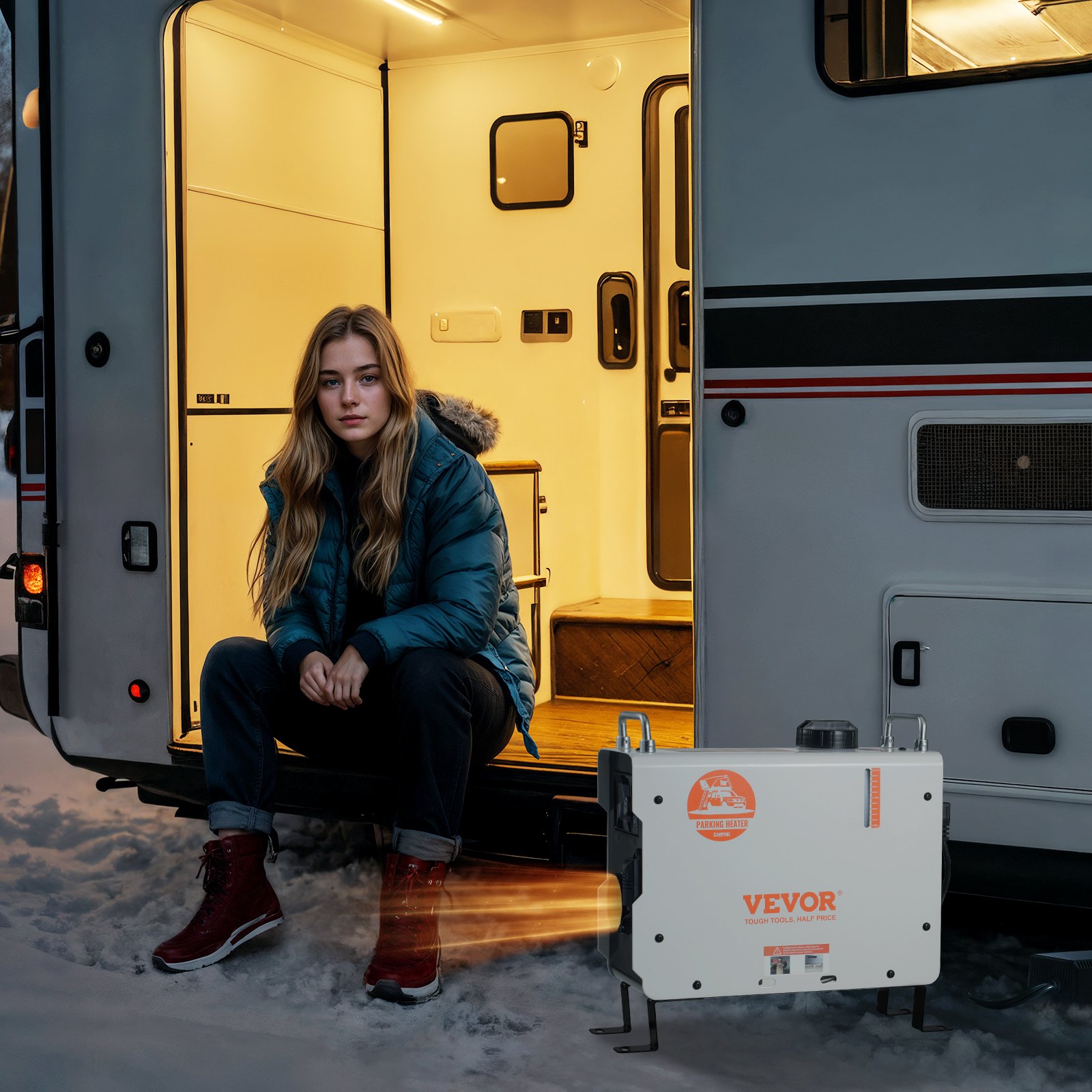 VEVOR Riscaldatore d'Aria Diesel 2 KW, 12V/24V, con Controllo APP Bluetooth, Telecomando Schermo di Visualizzazione, Allarme CO, Riscaldatore Diesel Portatile Riscaldamento per Veicoli e Spazi Aperti