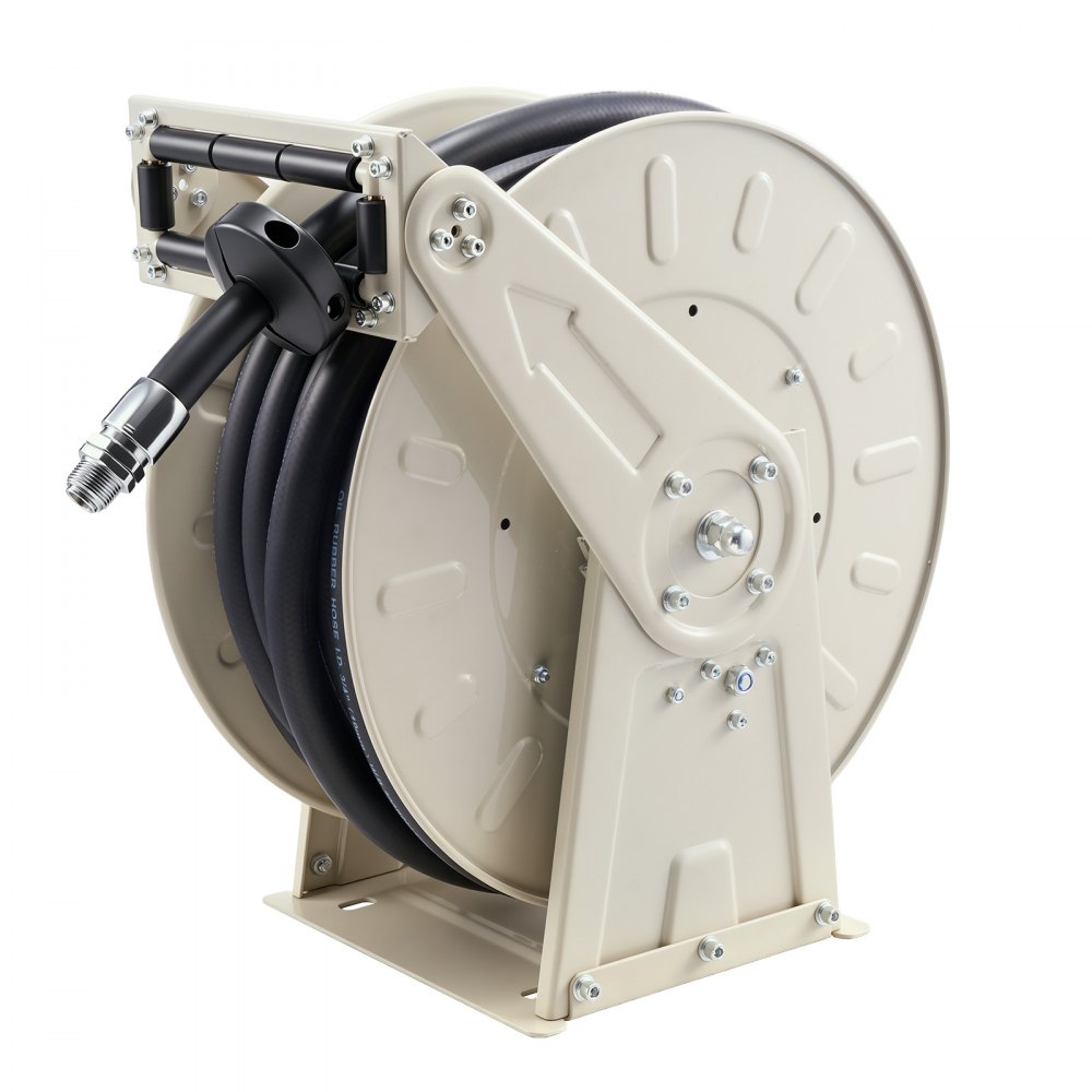 VEVOR Avvolgitubo per Carburante Tubo in Gomma Industriale Ø19,05mm x 19,8m, Retrattile, Riavvolgimento Automatico a Molla Girevole, 300 PSI, Struttura in Acciaio al Carbonio, per Gasolio e Cherosene