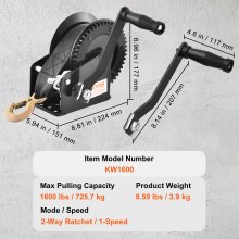VEVOR Verricello Manuale Capacità di Tiro da 725,7kg ca., Verricello per Rimorchio da Barche Manovella per Carichi Pesanti con Cinghia in Poliestere da 10 m ca., Verricello Manuale per Rimorchio Barca