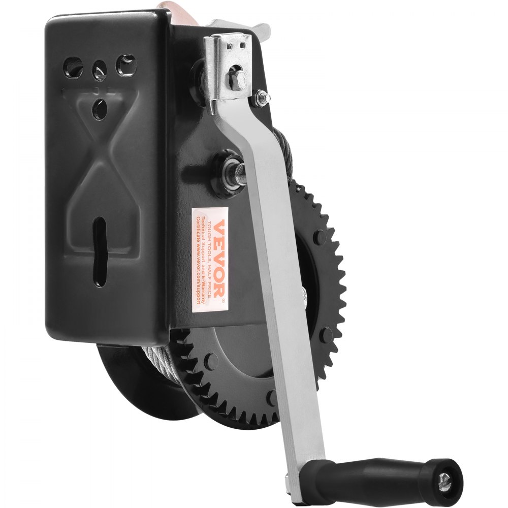 VEVOR winch 1587.5kg hand winch 260x147x182mm boat winch 2-way ratchet/2-speed hand winch with approx. 10m cable strap winch with ergonomic handle hand rope pull winch for vehicles and boats