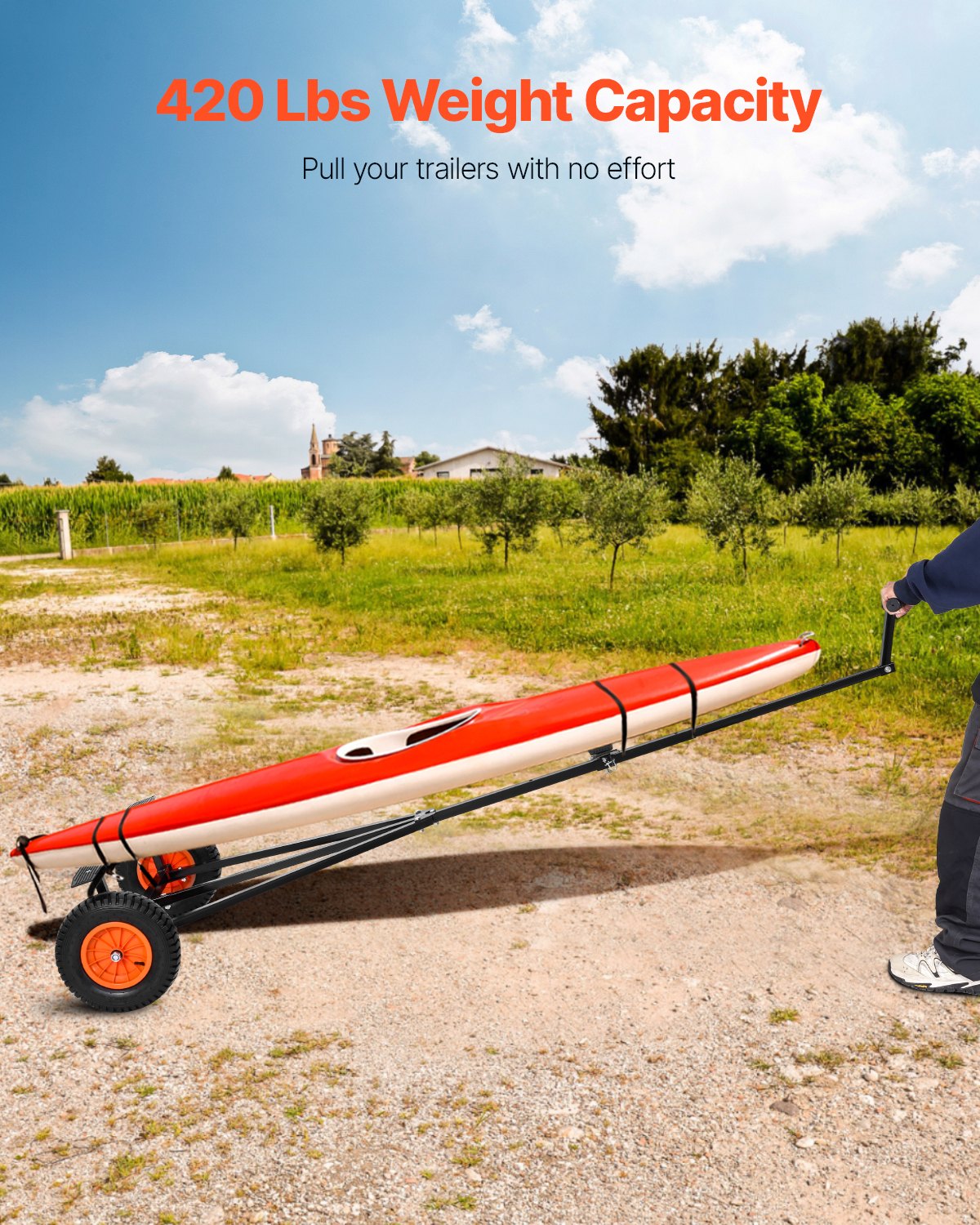 VEVOR Boat Trailer Transport Trolley, Maneuvering Aid Trailer, 190 kg Support Load, 40 cm Pneumatic Tires, Carbon Steel, Non-Slip Mounting, for Moving Kayaks, Motorboats and Fishing Boats