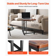 VEVOR Tavolino a Forma di C, Tavolino Laterale con Struttura in Metallo e Rotelle, Supporto per Computer, 500 x 350 x 605 mm, Mobiletto da Salotto per Camera da Letto, Ufficio, Marrone e Nero