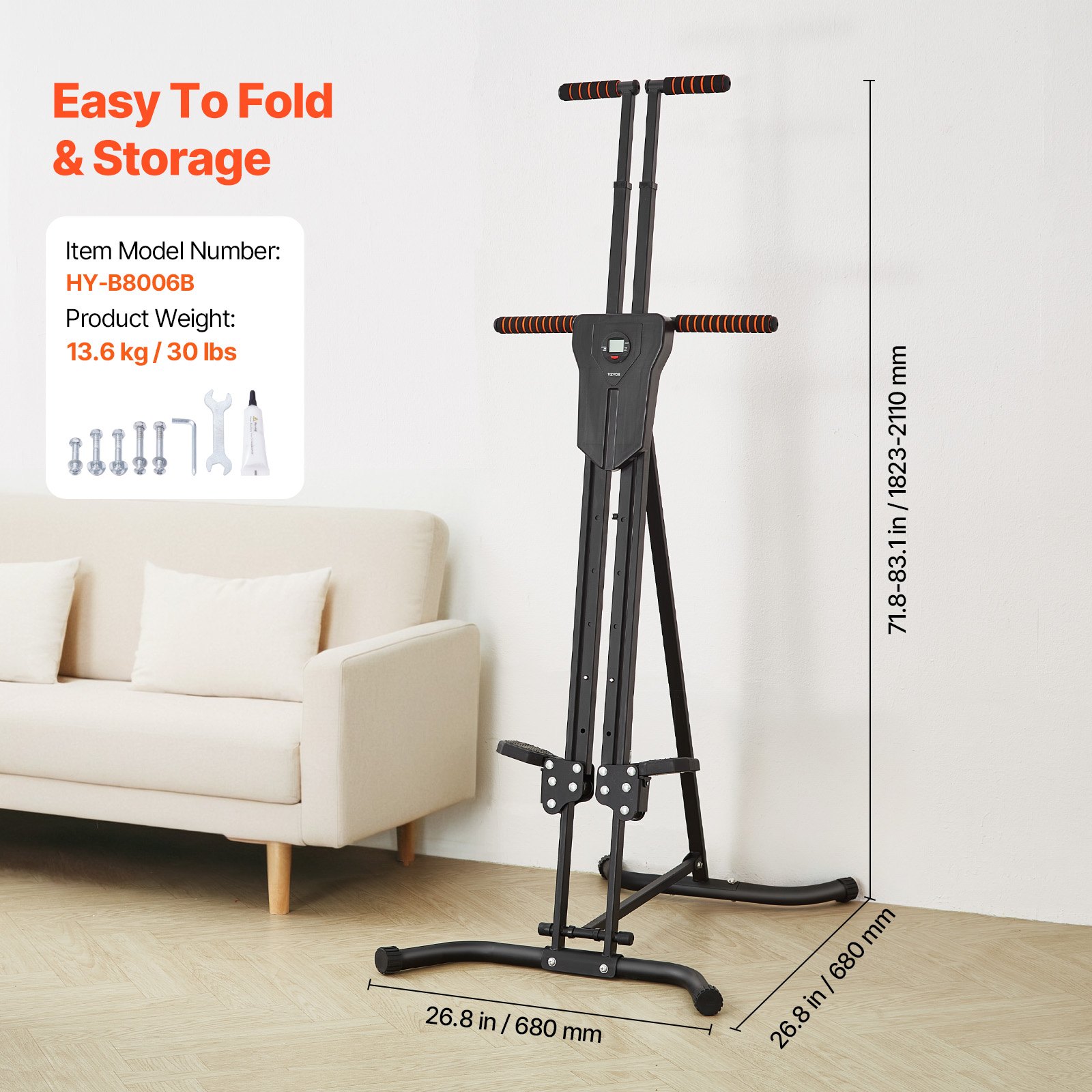 VEVOR Stepper, Step Range Esercizi Macchina, Verticale Climber per Esercizi in Palestra Casa, Pieghevole Cardio Climber Allenamento Corpo, con Manubrio Regolabile Altezza, Pedale Antiscivolo 118 kg