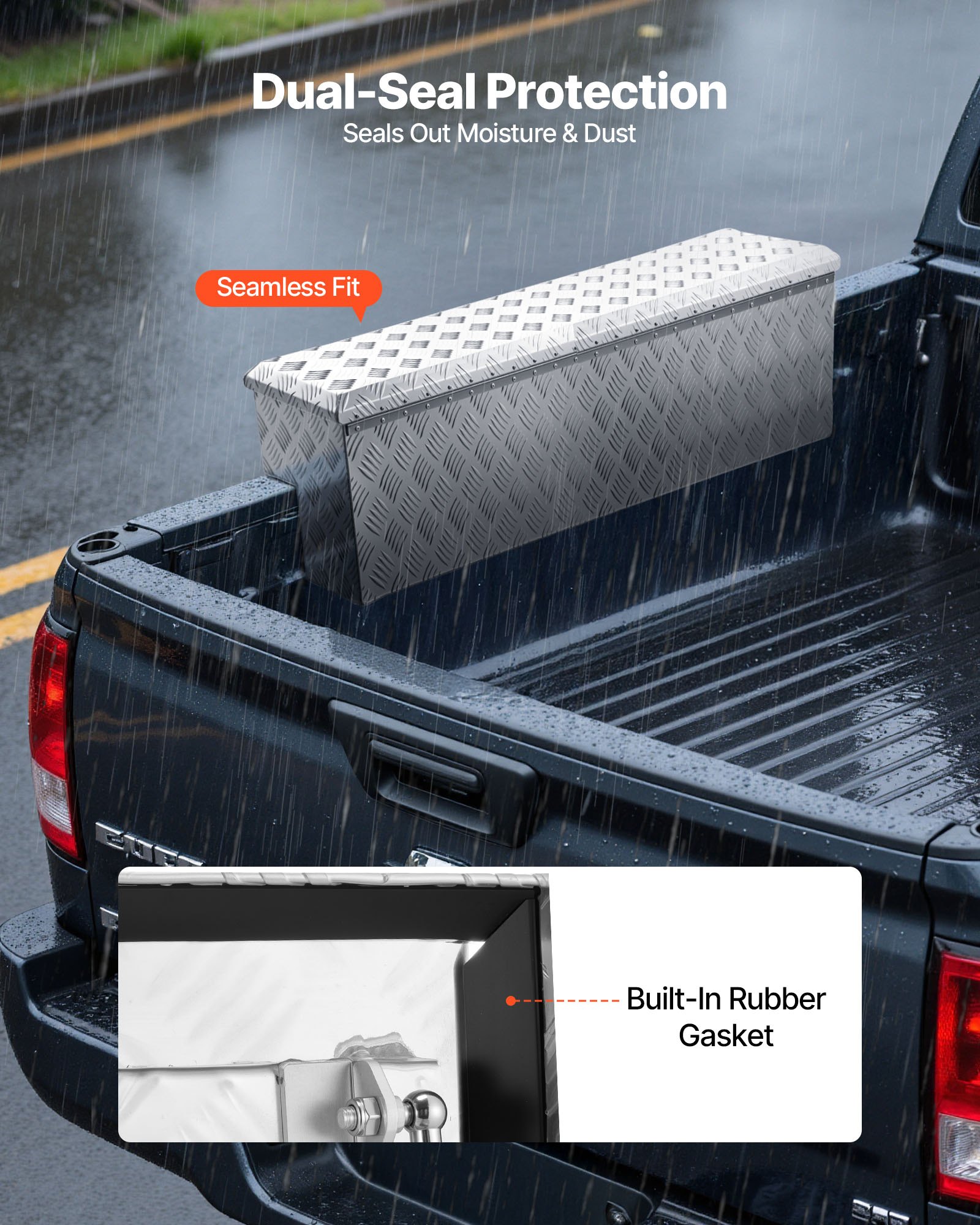 VEVOR Truck Bed Tool Box, Heavy Duty Aluminum Tool Box with Tread Patterns, Storage Toolbox Chest Organizer with Lock and Key, Ideal for Pickup, Truck Bed, RV, Trailer, 1219 x 340 x 330 mm, Silver